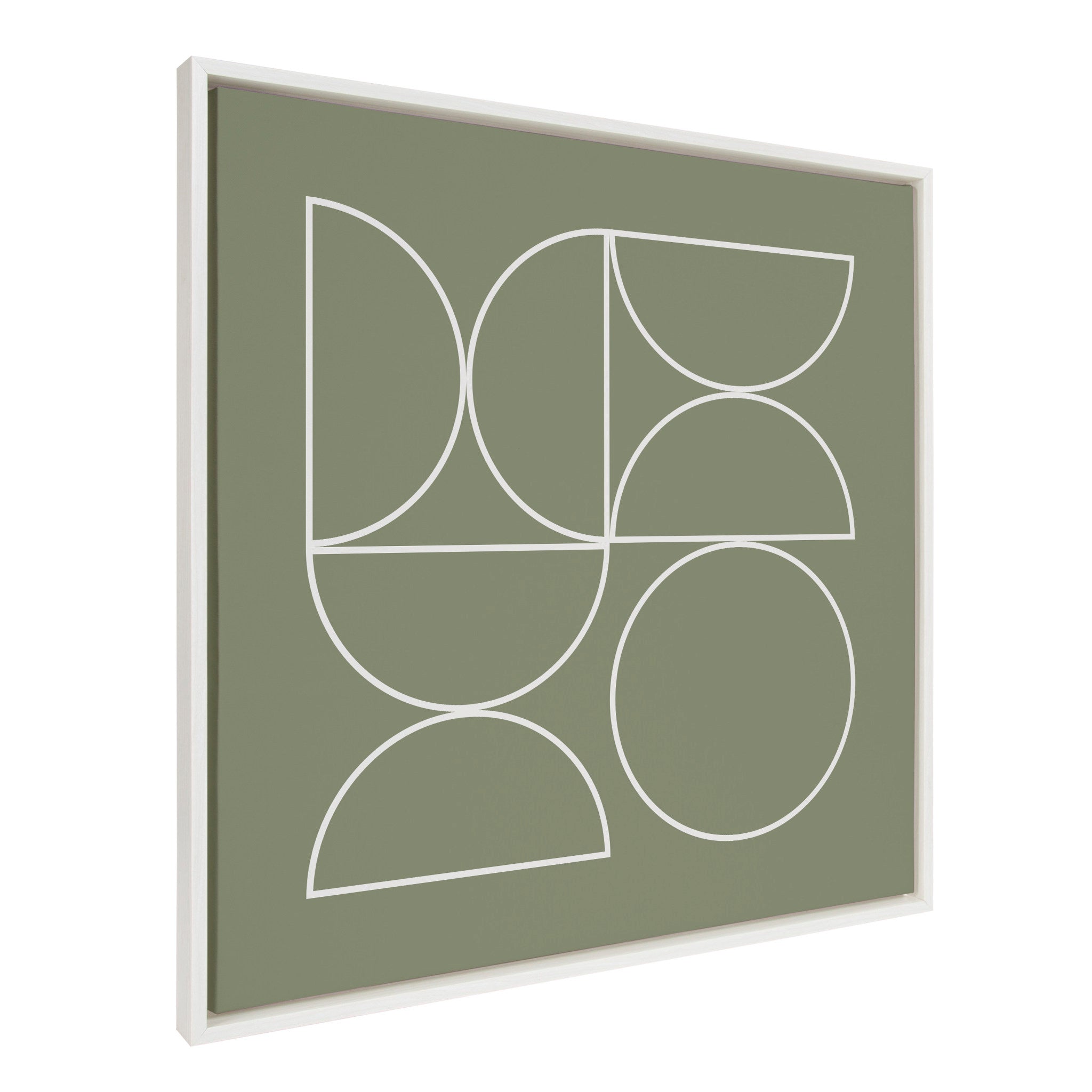 Sylvie Bold Vintage Geometric Line Art Sage Green Framed Canvas by The Creative Bunch Studio