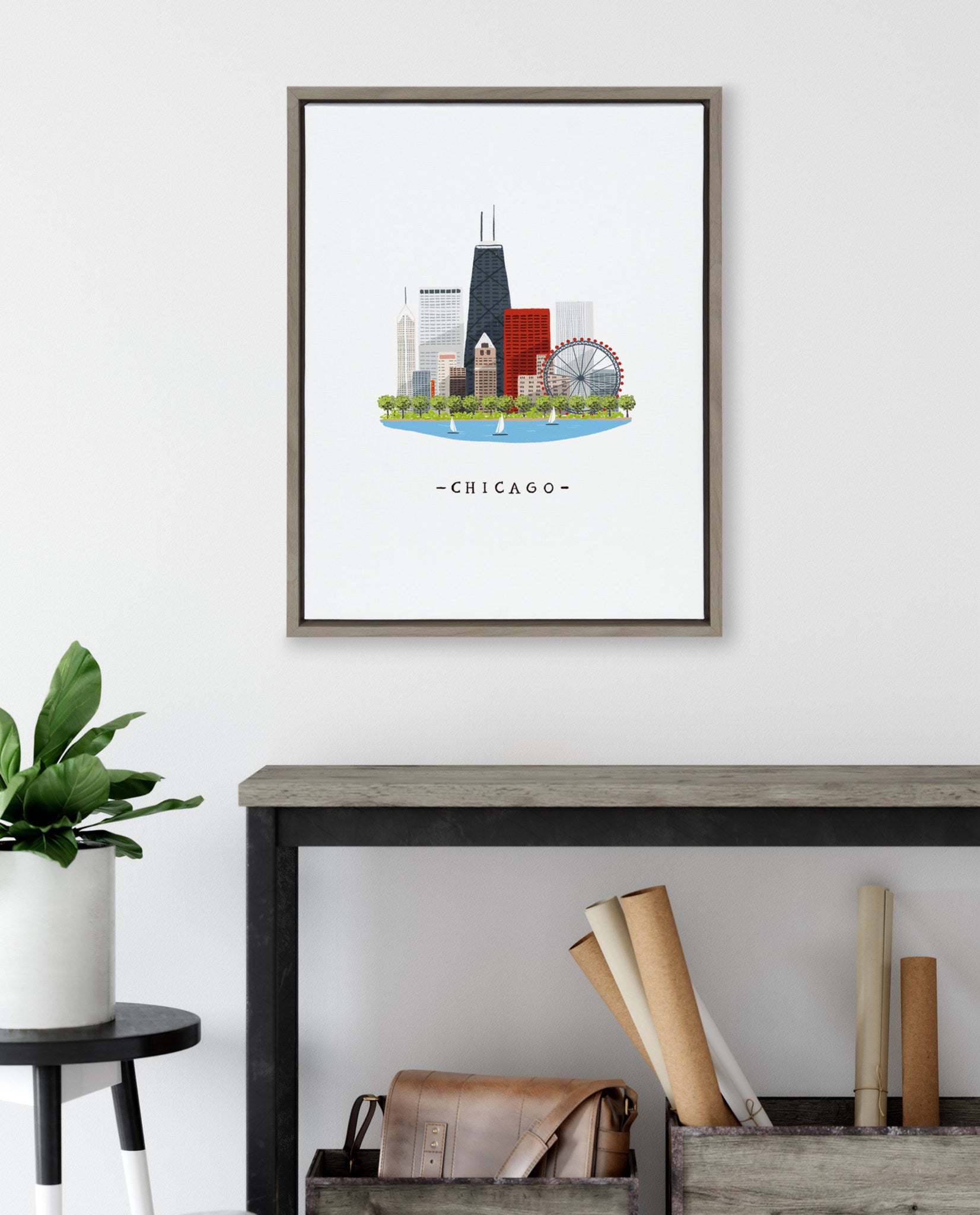 Sylvie Chicago Skyline Illustration Framed Canvas by Maja Tomljanovic