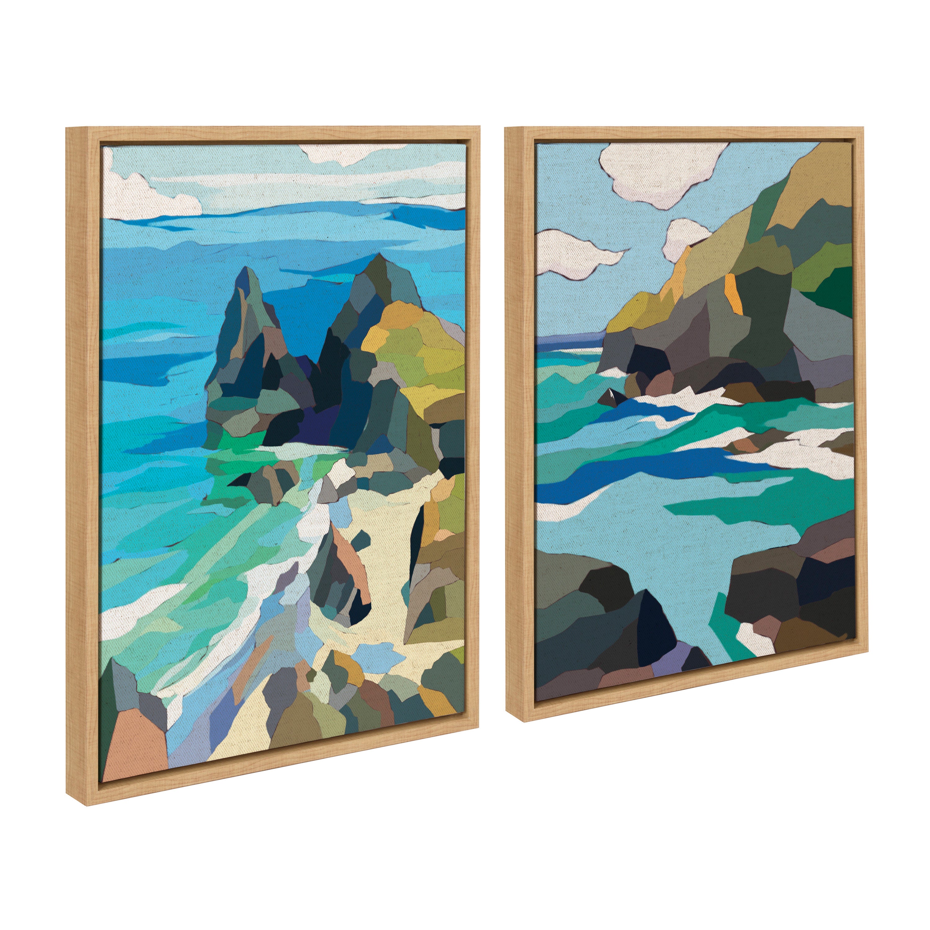 Sylvie Coast and Phi Phi on Neutral Linen Framed Canvas Art Set by Nikita Jariwala