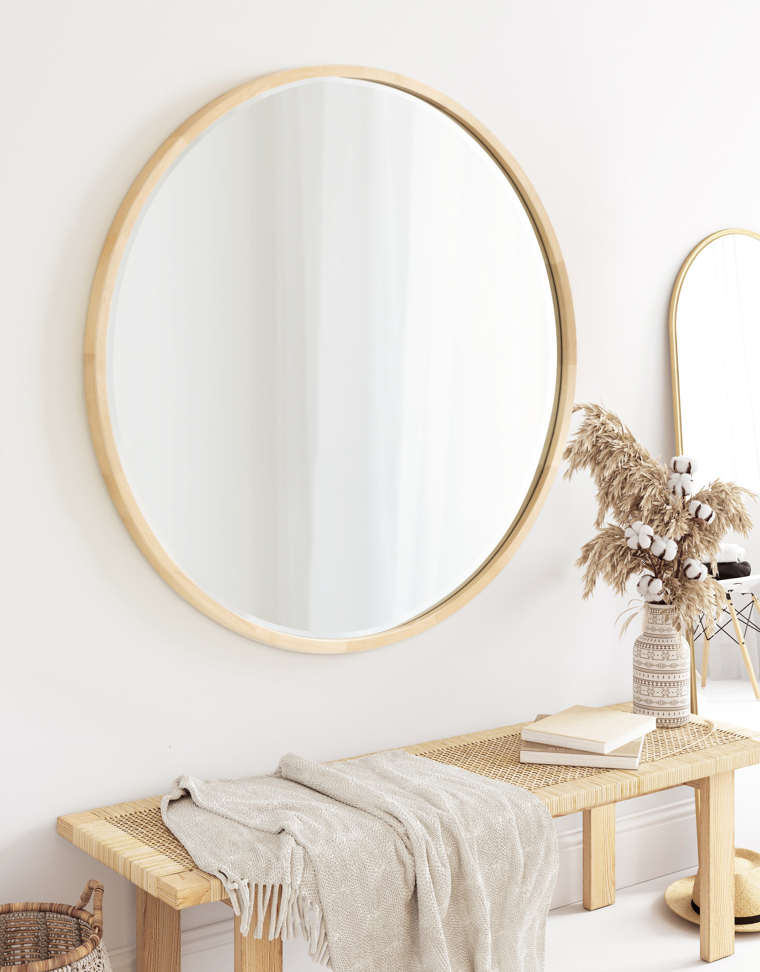 McLean Round Wood Framed Wall Mirror