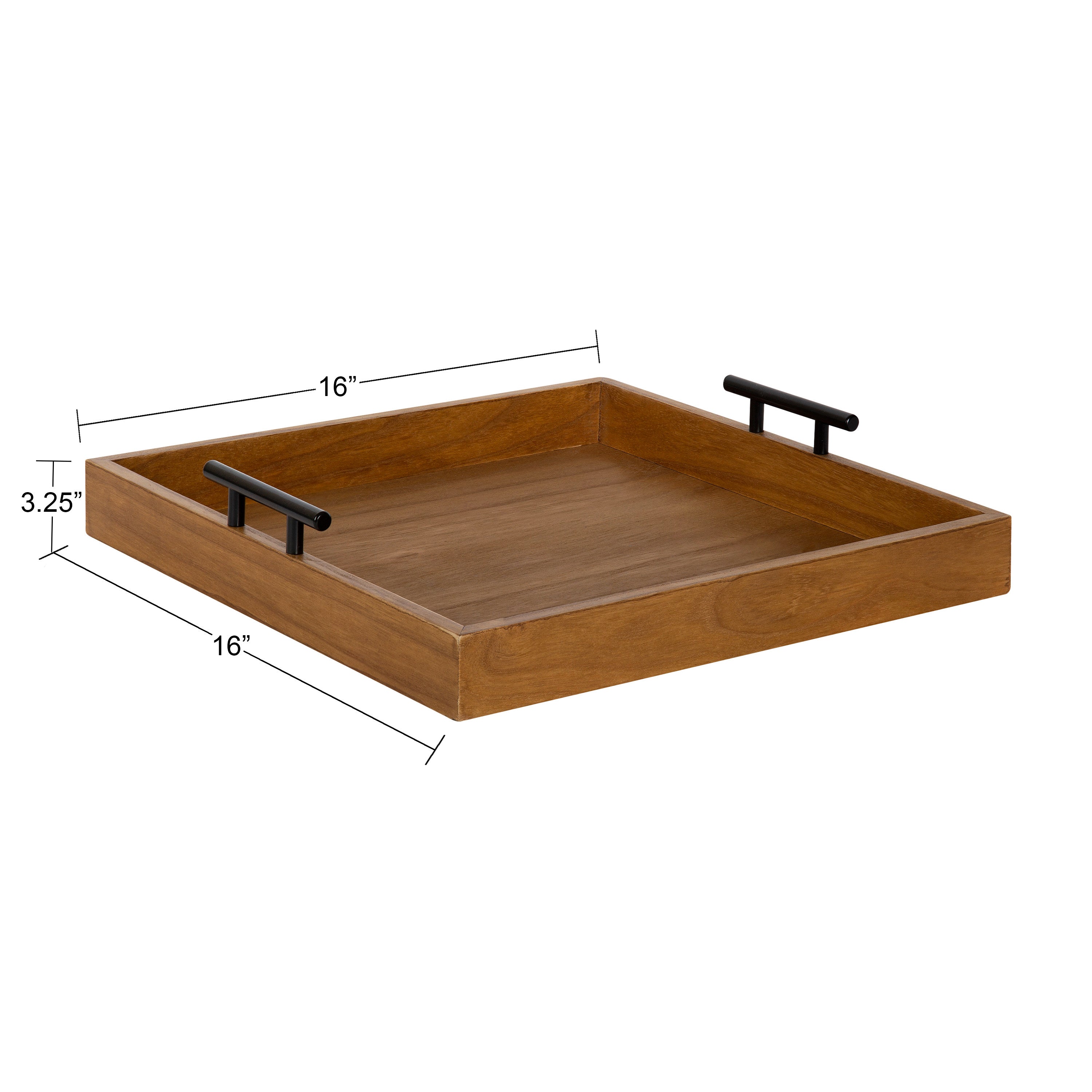 Lipton Square Decorative Wood Tray with Metal Handles
