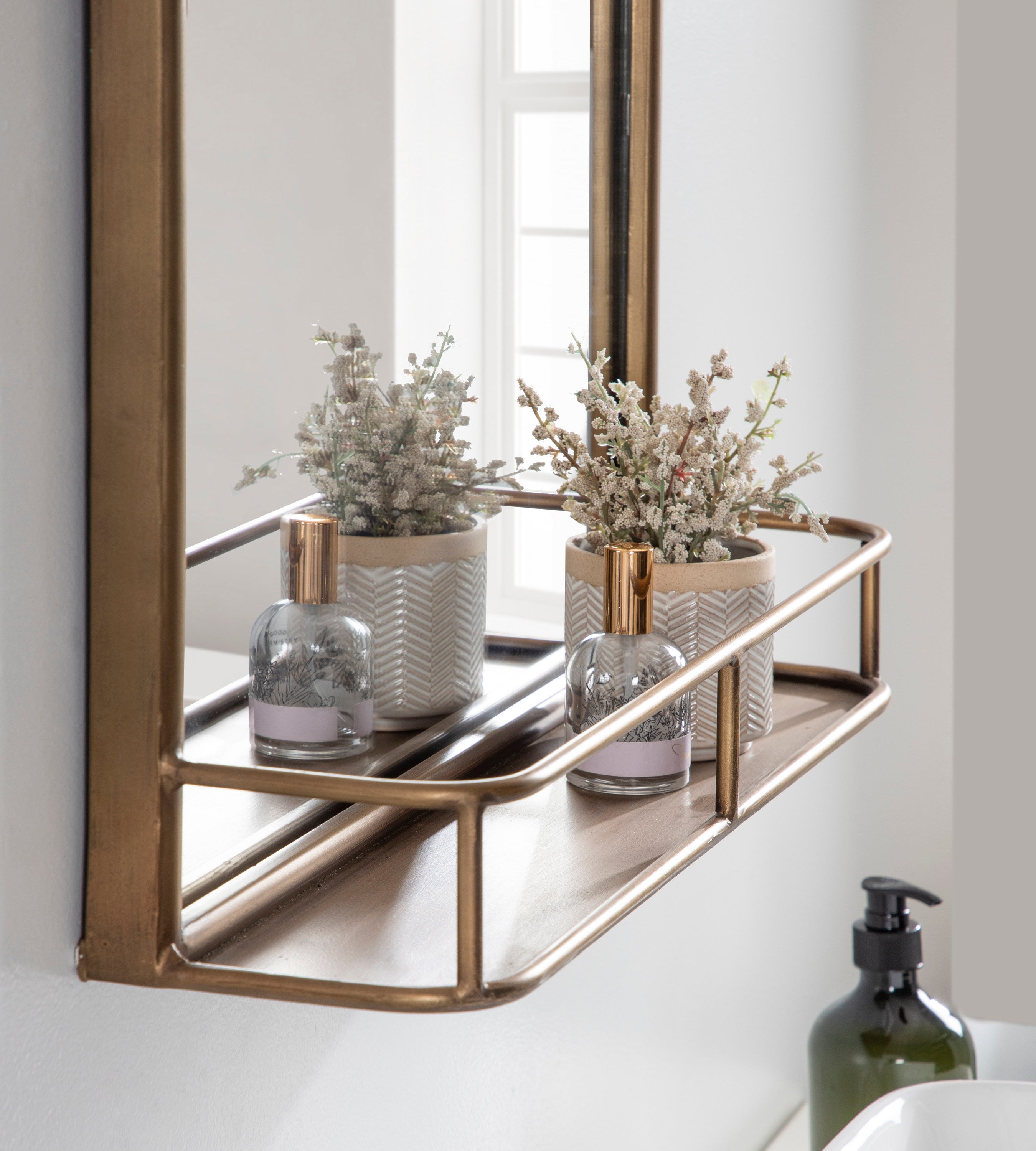 Estero Metal Framed Arch Wall Mirror with Shelf