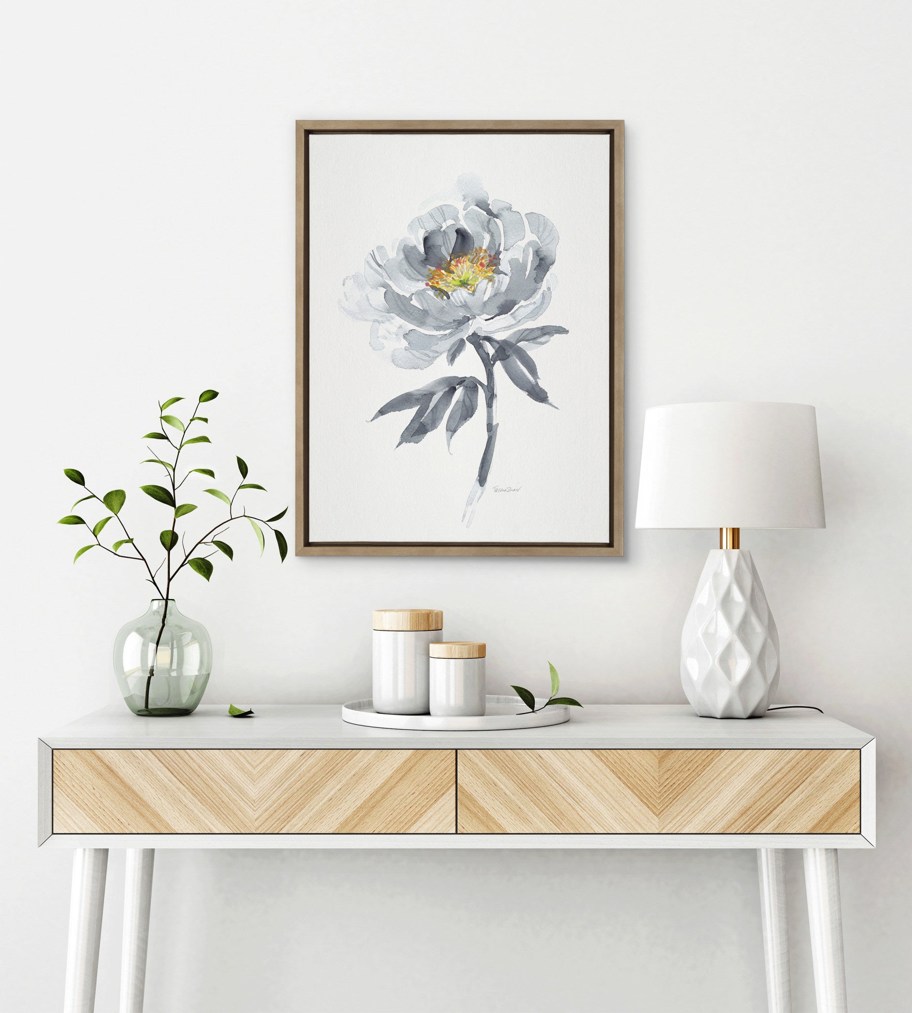Sylvie Gray Bloom Framed Canvas by Patricia Shaw