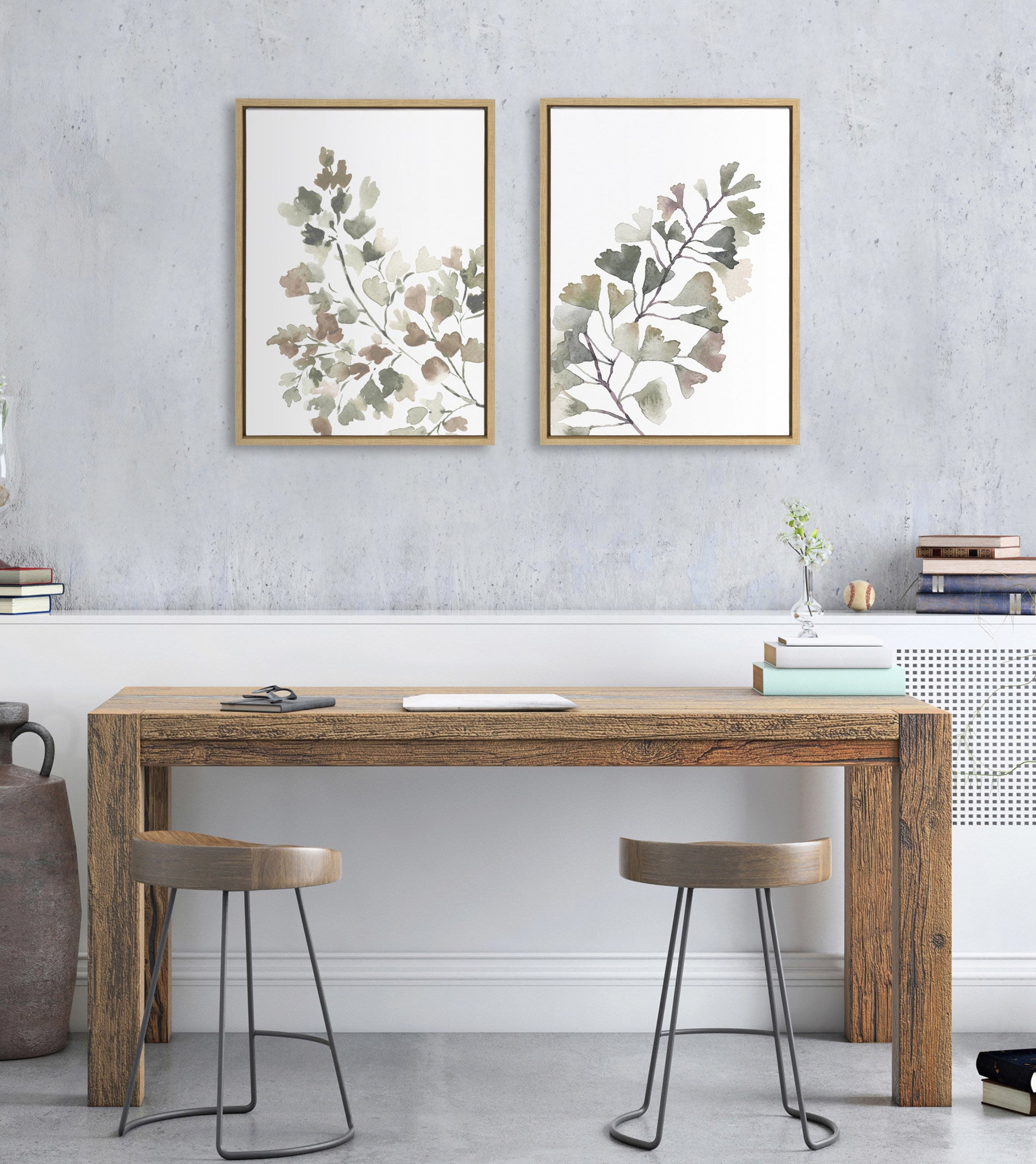 Sylvie Botanical Soft Splitfern and Botanical Soft Maiden Framed Canvas by Sara Berrenson