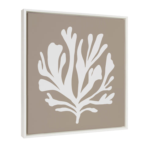 Sylvie Sophisticated Neutral Coral Tan Framed Canvas by The Creative Bunch Studio