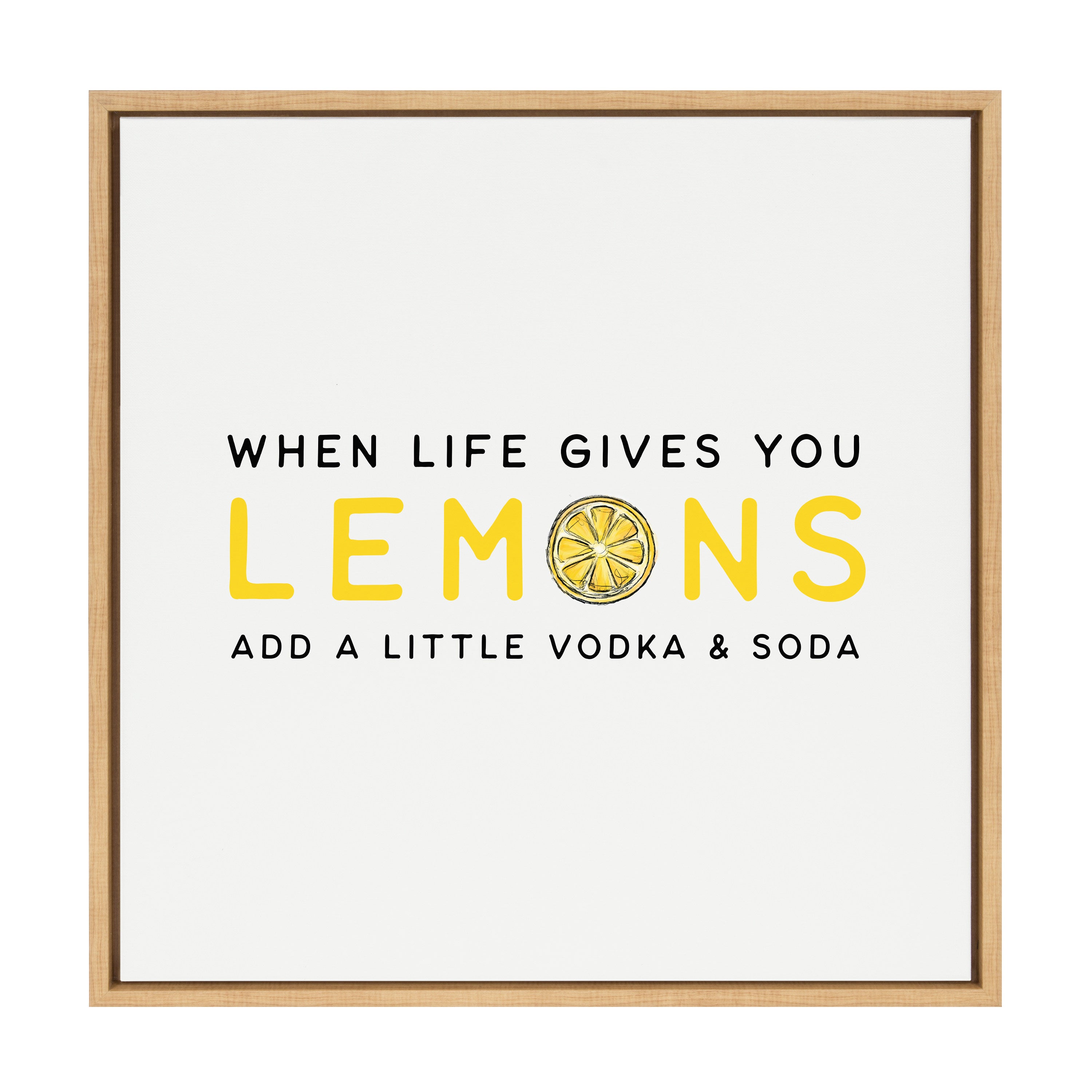 Sylvie Cocktail Quote Lemons Add Vodka and Soda Framed Canvas by The Creative Bunch Studio