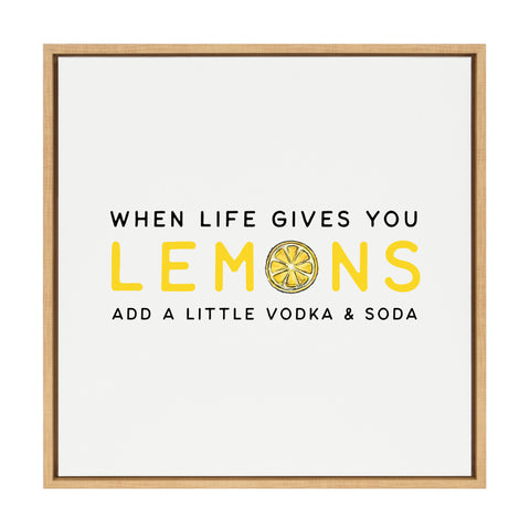 Sylvie Cocktail Quote Lemons Add Vodka and Soda Framed Canvas by The Creative Bunch Studio