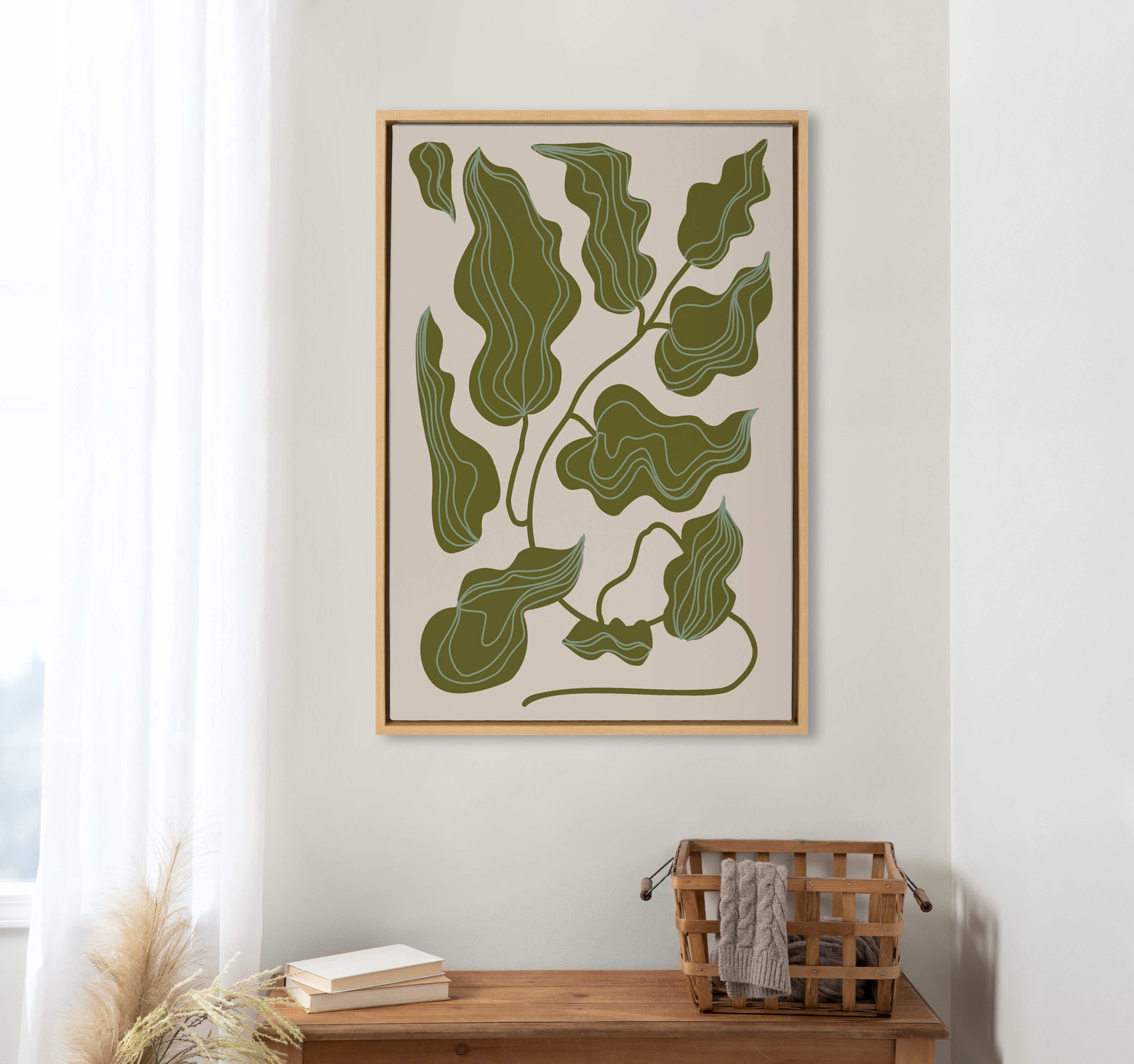 Sylvie Expressive Abstract House Plant Green Leaves Framed Canvas by The Creative Bunch Studio