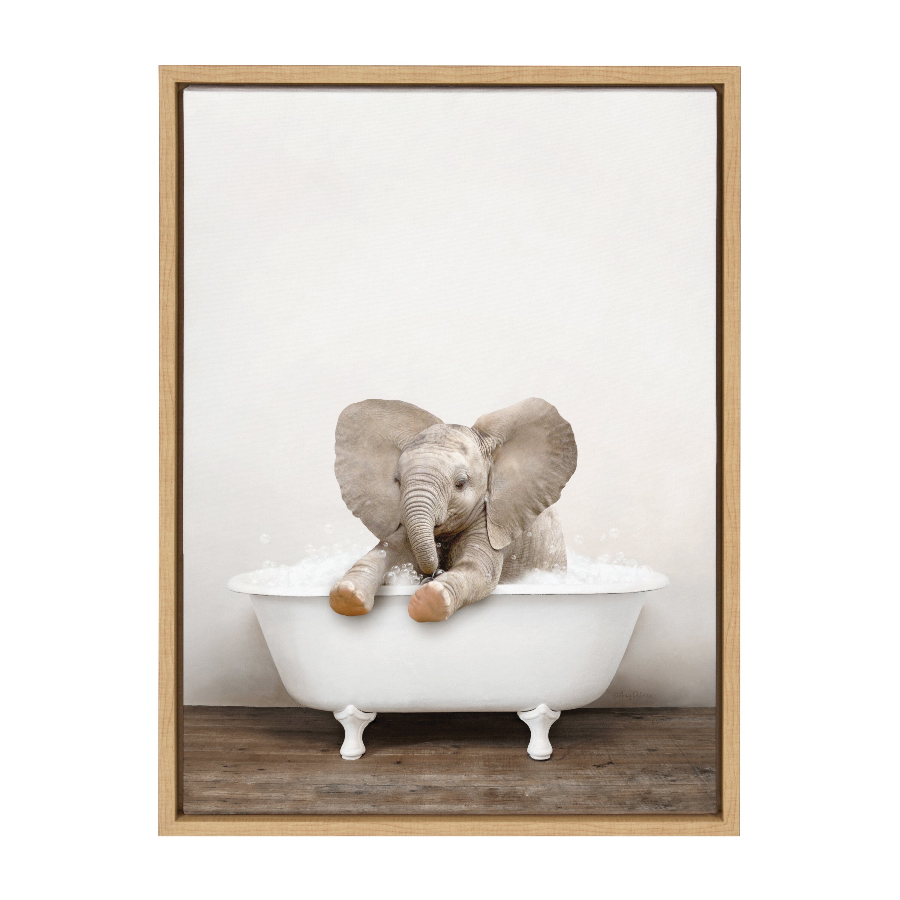 Sylvie Baby Elephant No 6 in Rustic Bath Framed Canvas by Amy Peterson Art Studio