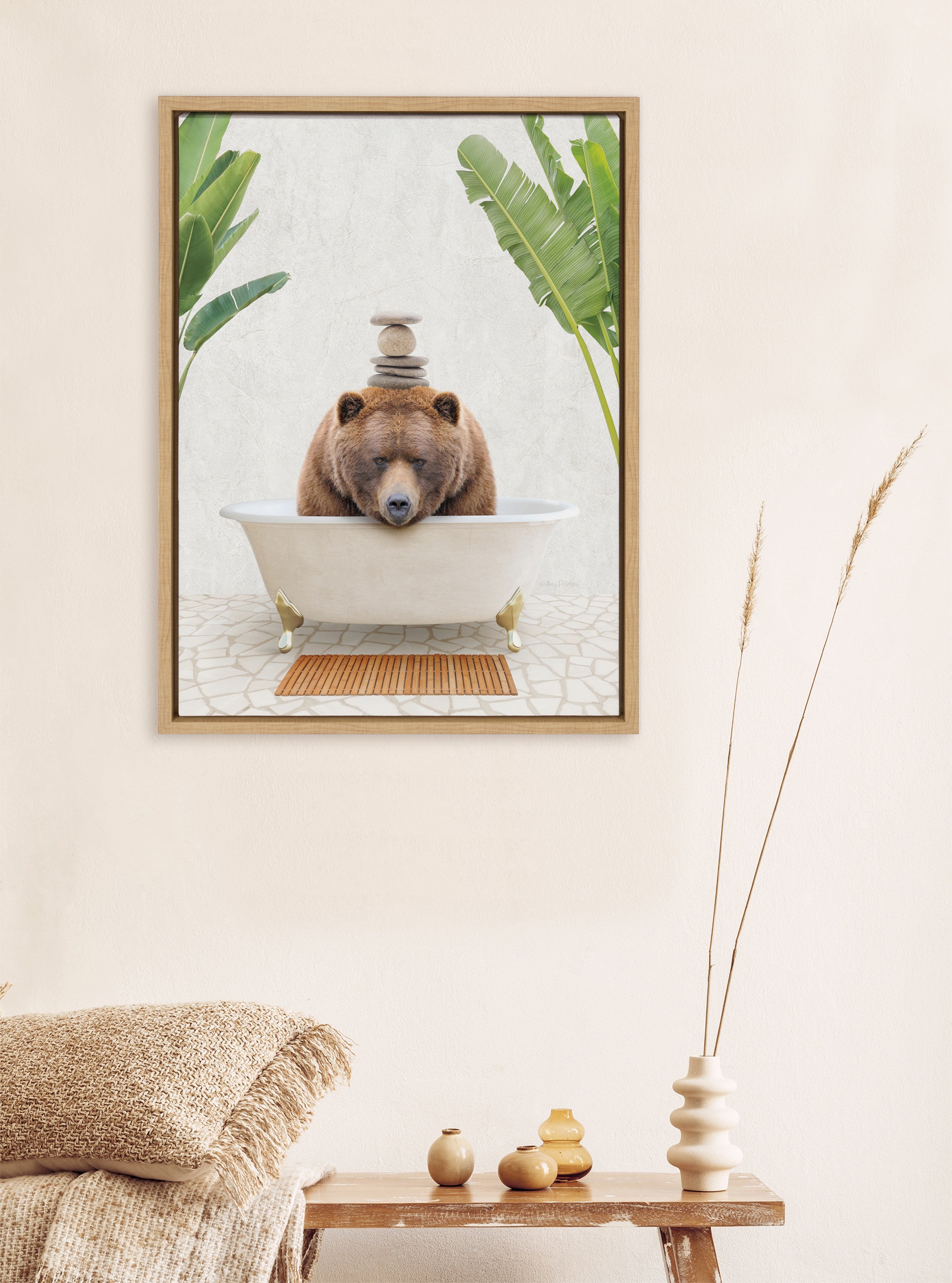 Sylvie Big Bear Bali Bath Framed Canvas by Amy Peterson Art Studio