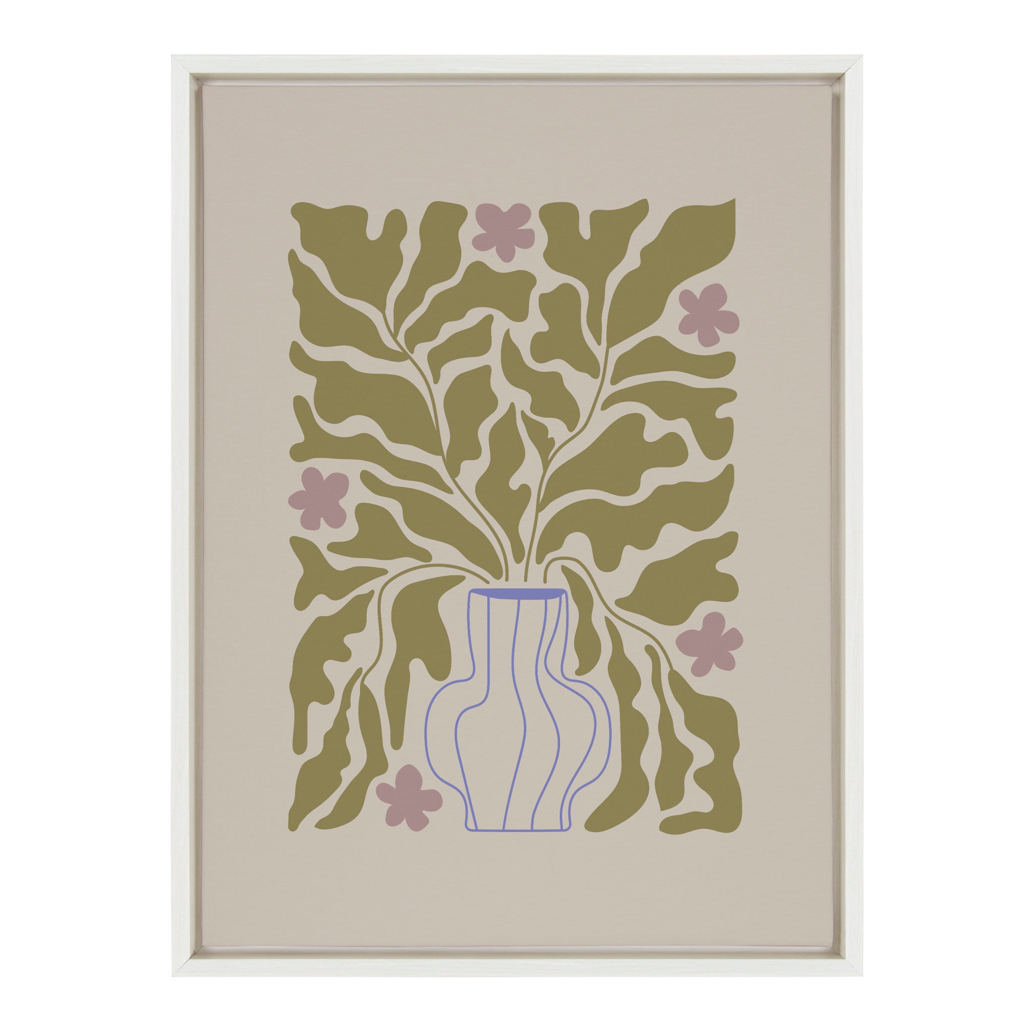 Sylvie Colorful Abstract Retro Floral Blue Vase Framed Canvas by The Creative Bunch Studio