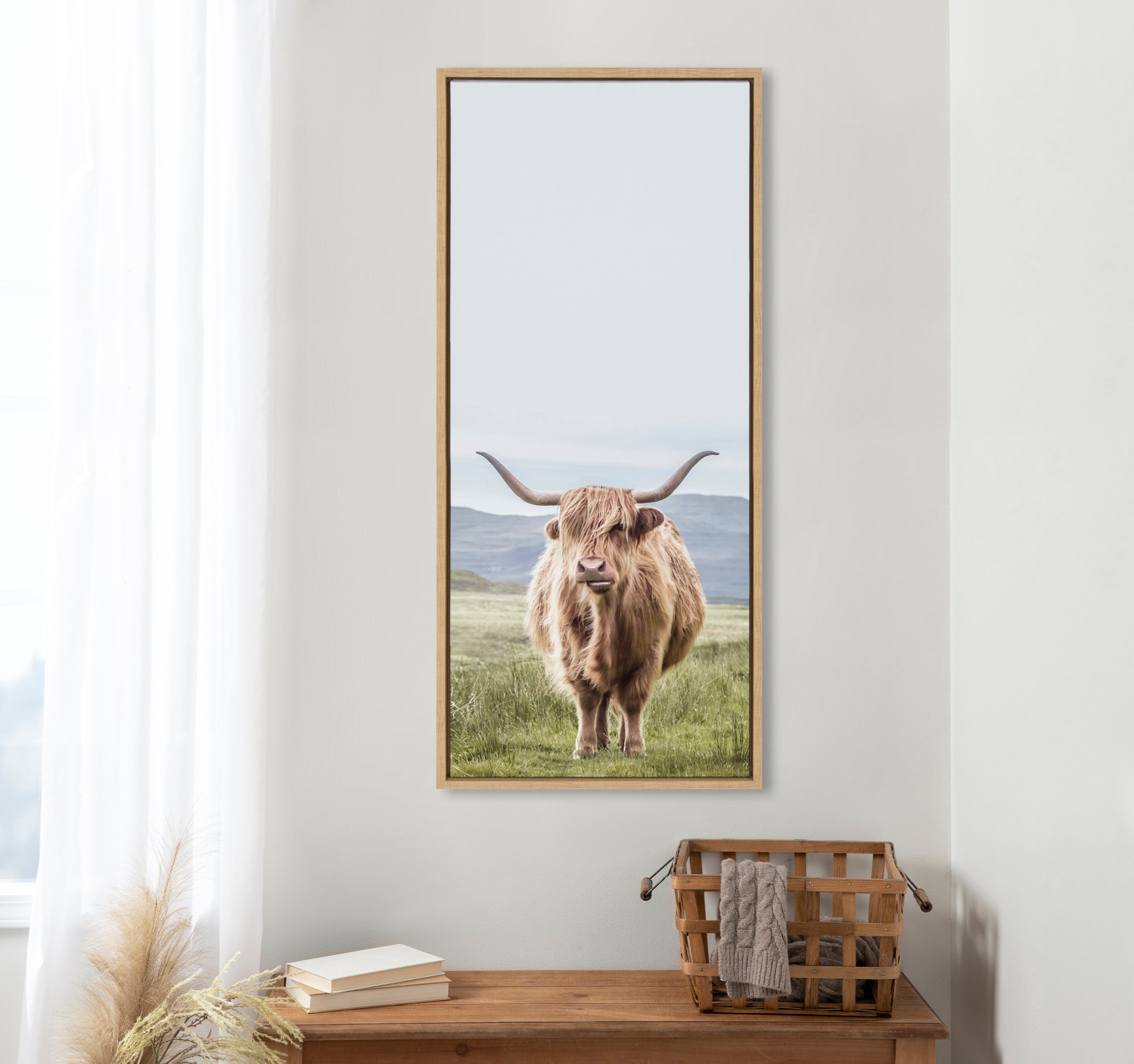Sylvie Highland Cow Mountain Landscape Framed Canvas by The Creative Bunch Studio