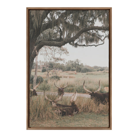 Sylvie Longhorns Framed Canvas by Alicia Abla