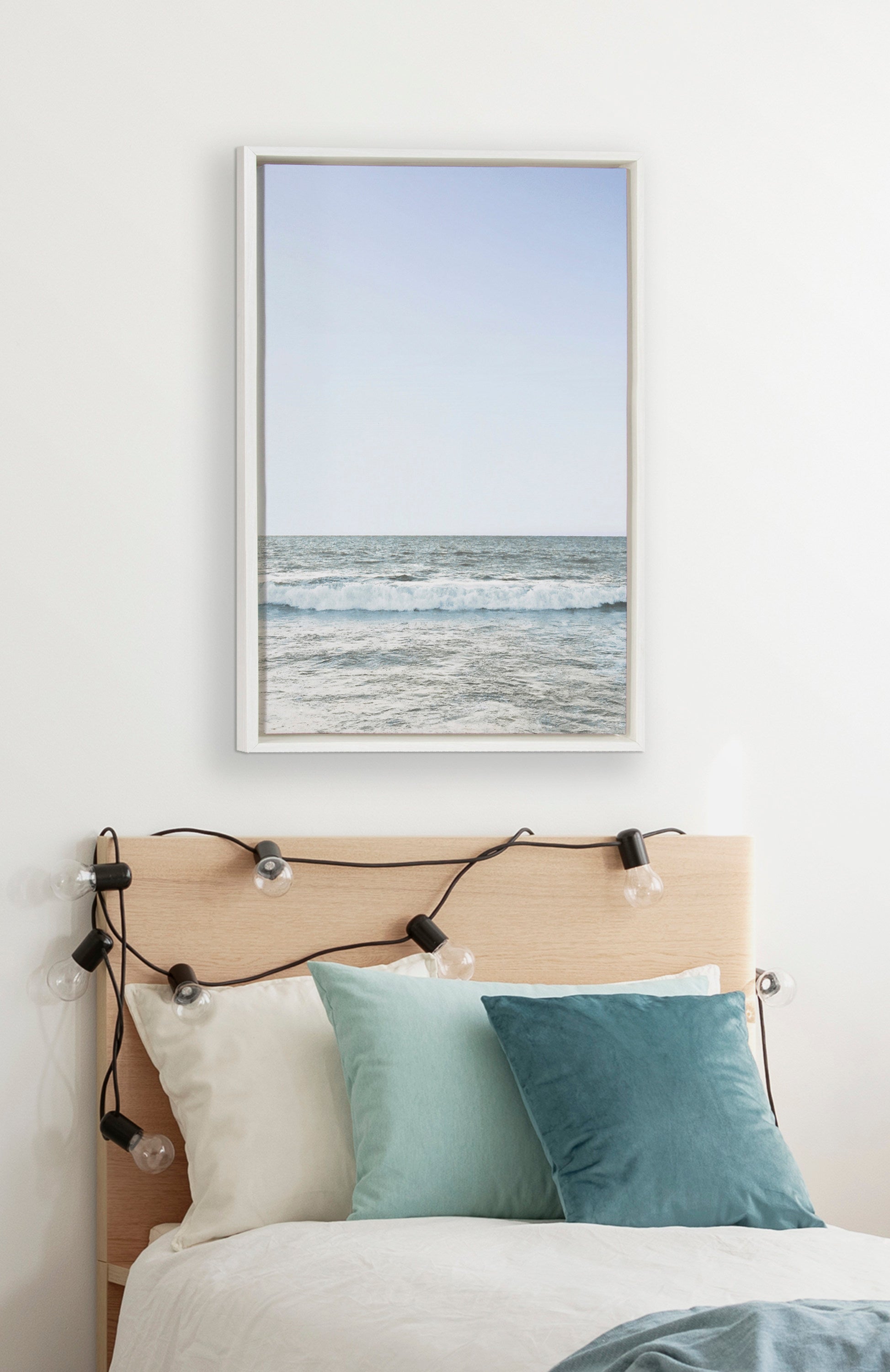 Sylvie Pale Blue Sea Framed Canvas by The Creative Bunch Studio