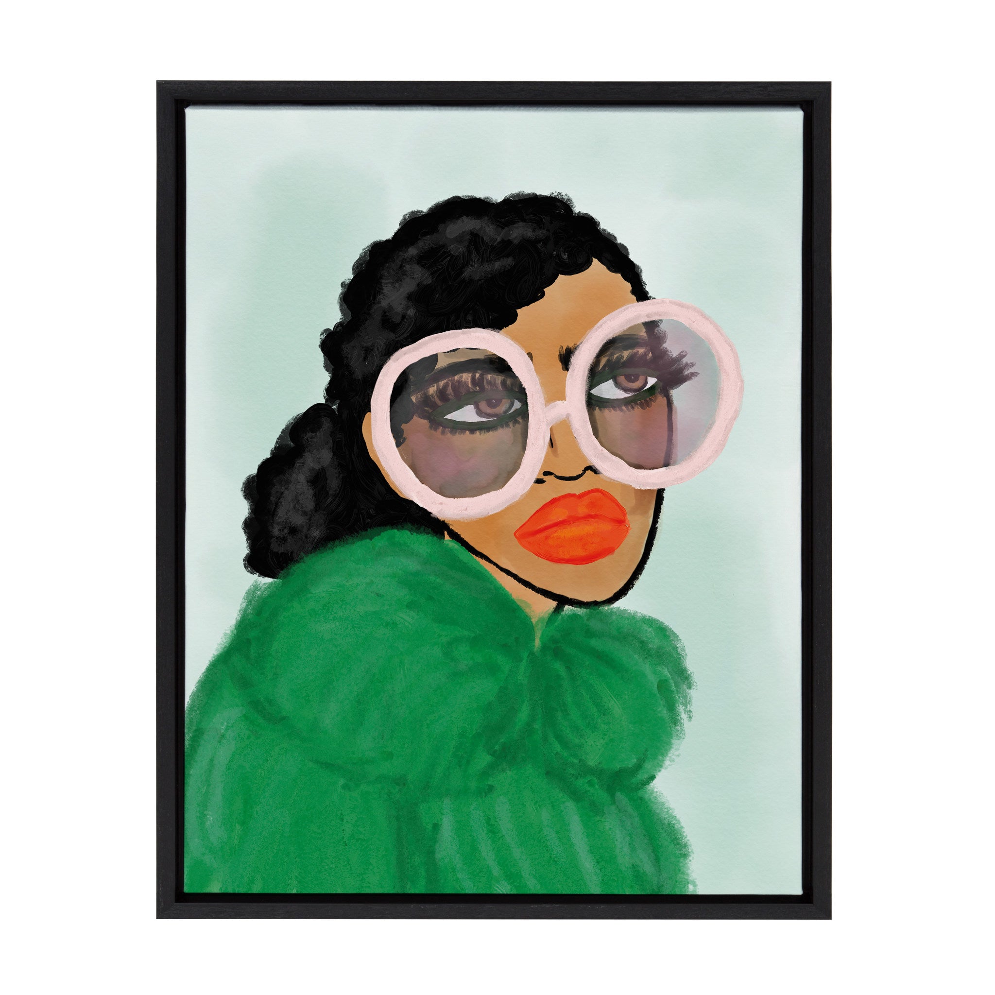 Sylvie Green Coat Framed Canvas by Kendra Dandy of Bouffants and Broken Hearts