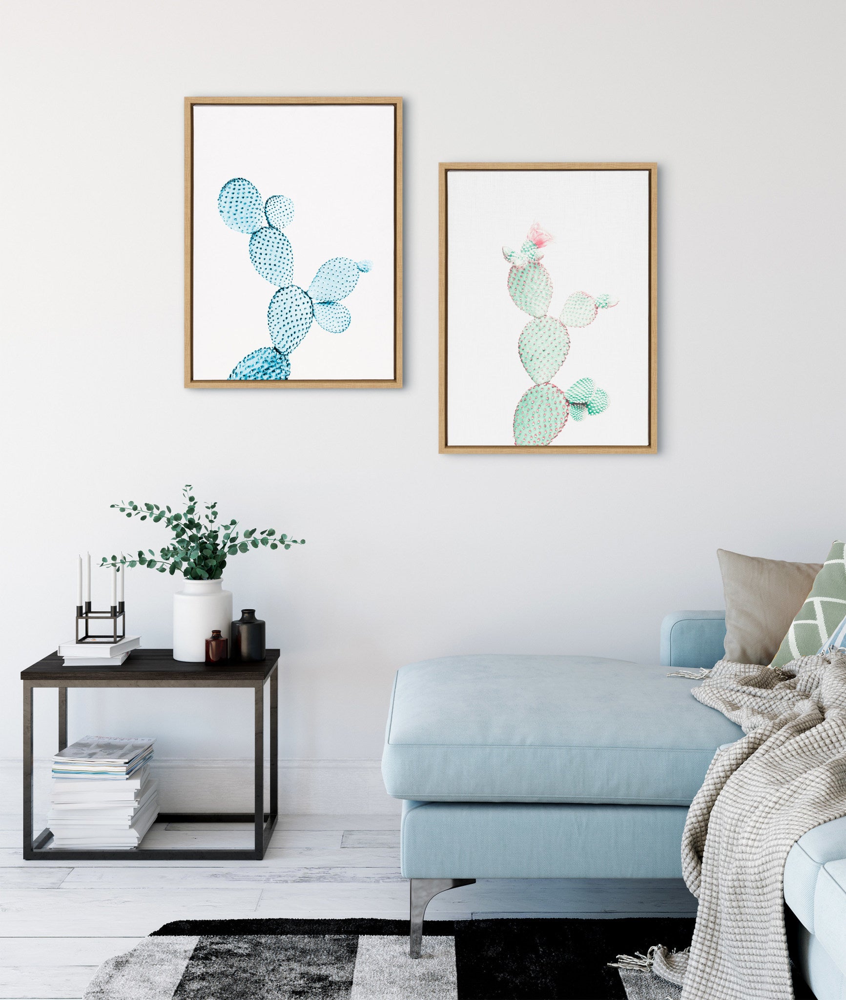 Sylvie Blue Cactus Framed Canvas by Simon Te Tai