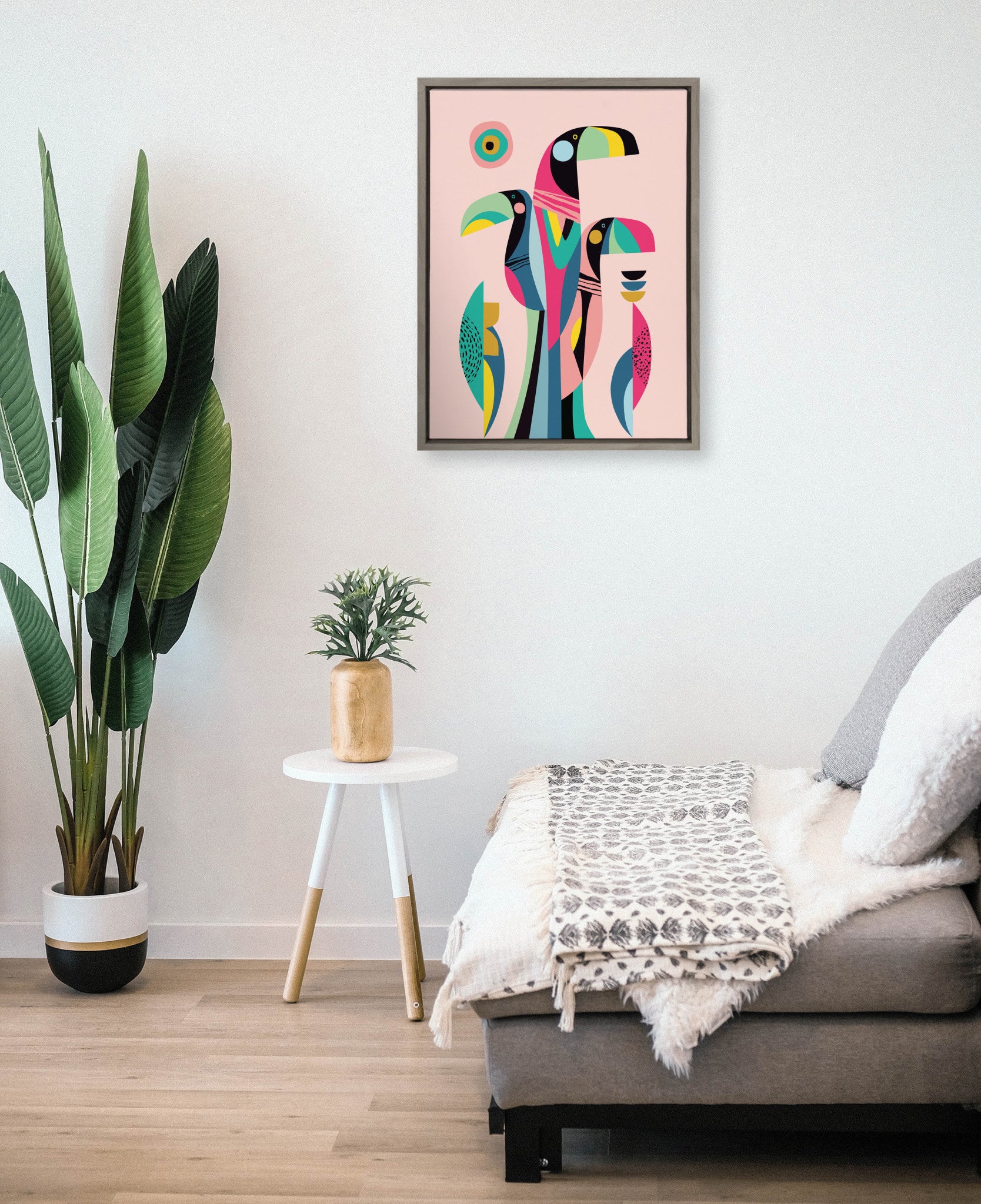 Sylvie Mid Century Modern Tropical Toucan Framed Canvas by Rachel Lee of My Dream Wall