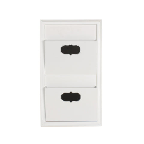 Walcott Wood Wall Organizer with Two Pockets, White 11.5x20