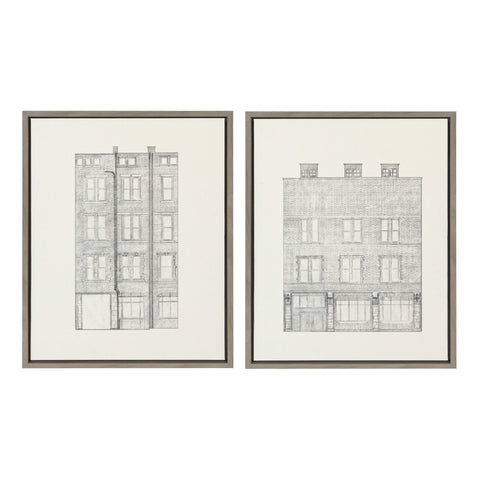 Sylvie Brick Building Façade 1 and Brick Building Façade 4 Framed Canvas Set by Viola Kreczmer