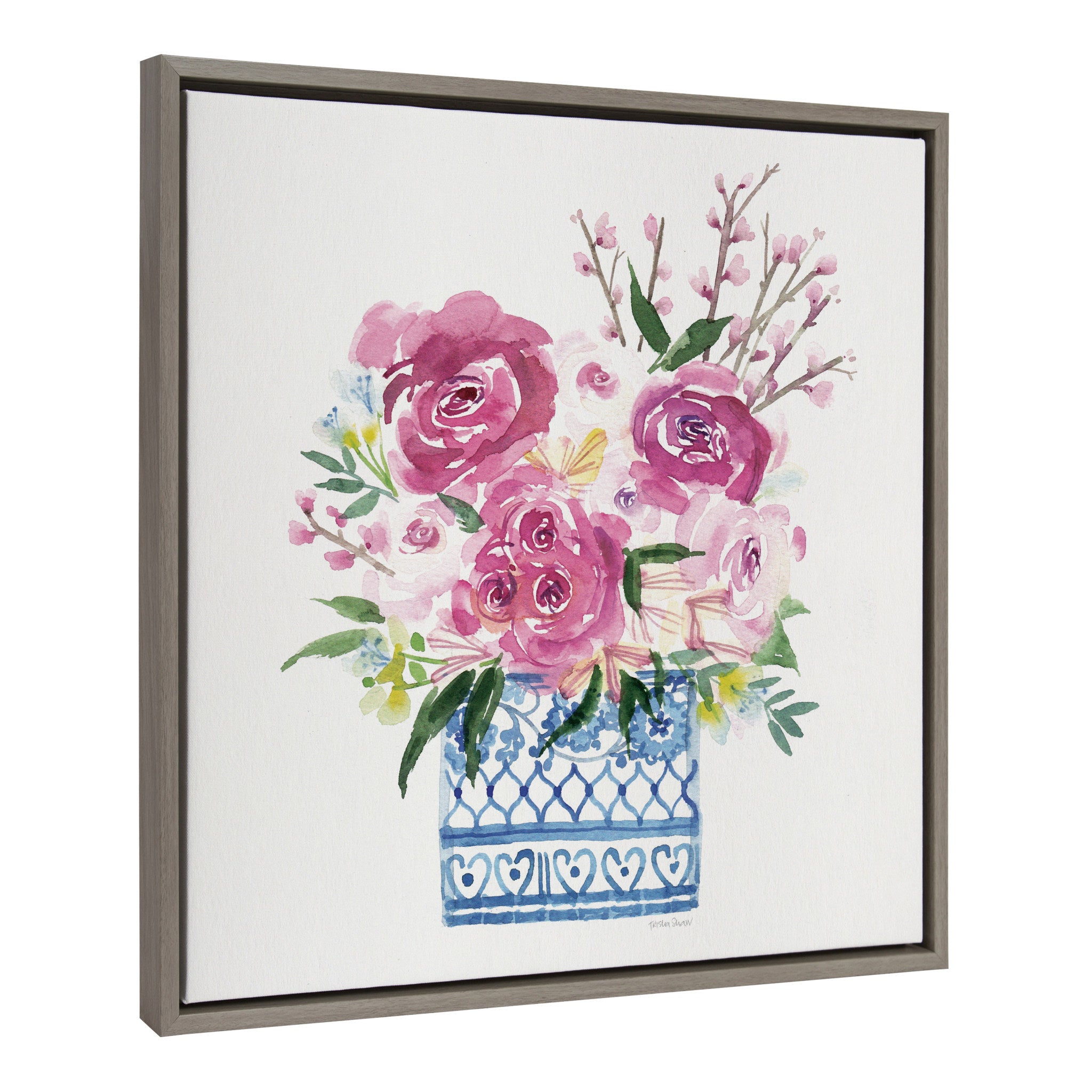 Sylvie Pink Blooms in Chinoiserie Framed Canvas by Patricia Shaw