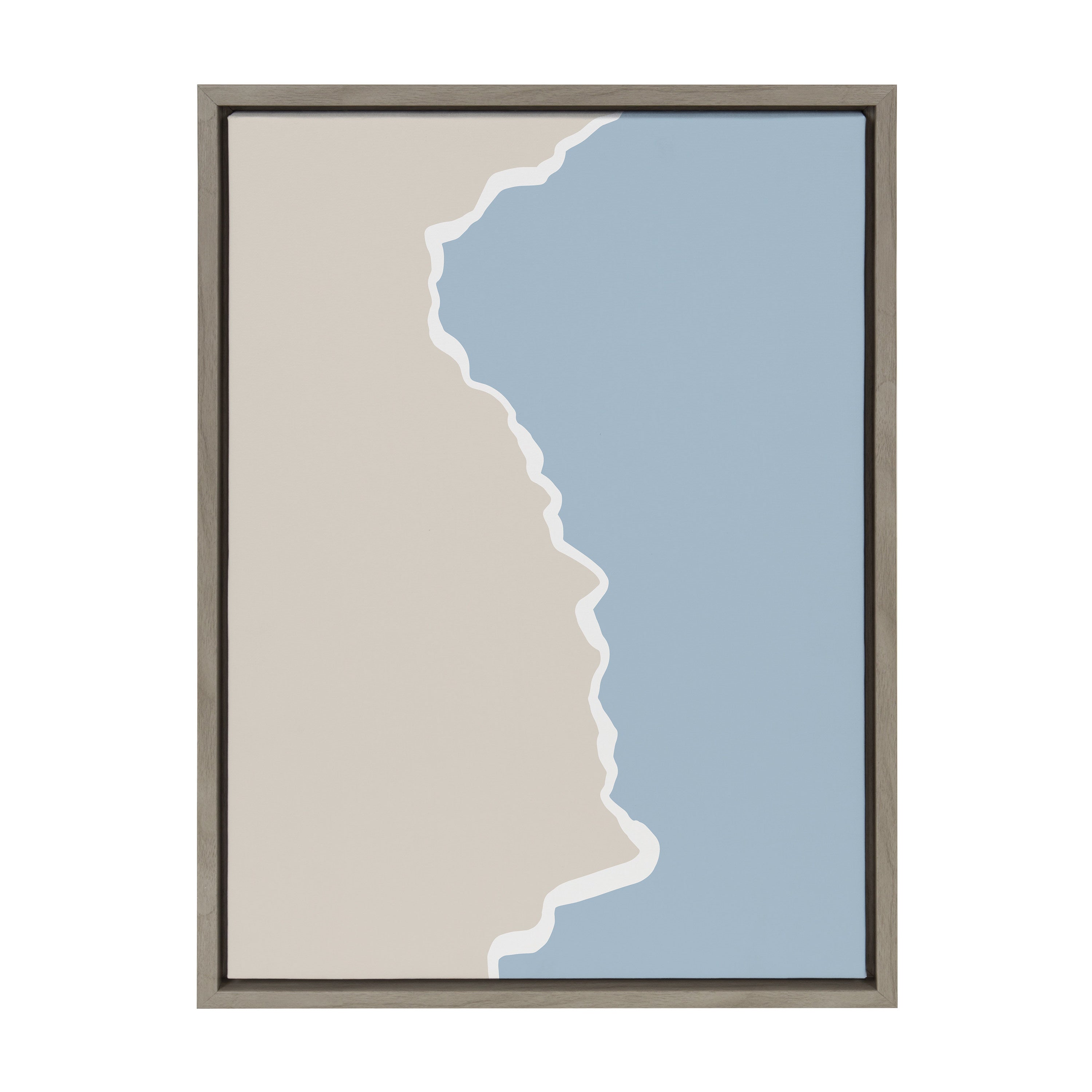 Sylvie Muted Abstract Landscape Beige and Blue Framed Canvas by The Creative Bunch Studio