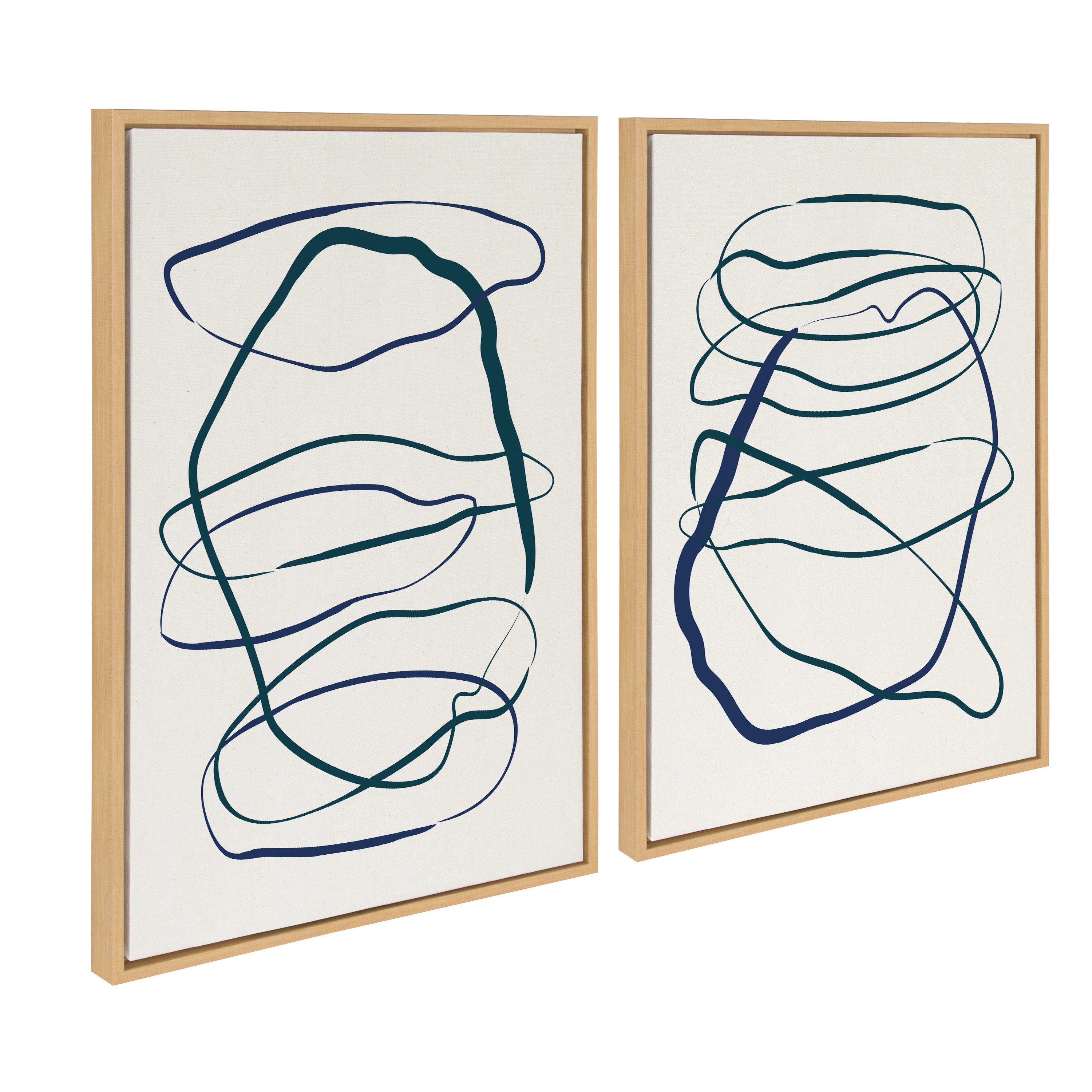 Sylvie Blue and Green Expressive Abstract 1 and 2 Framed Canvas Art Set by The Creative Bunch Studio