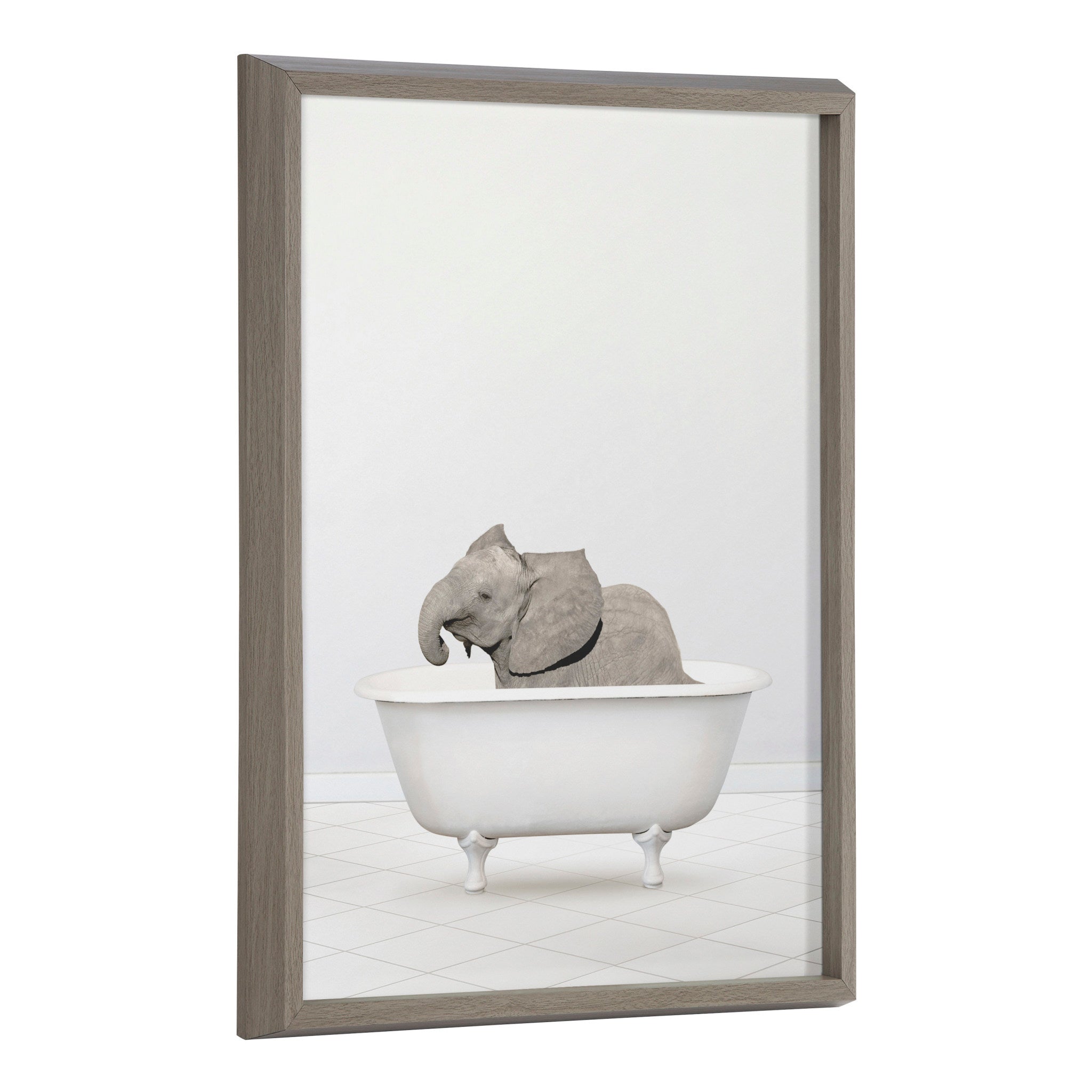 Blake Baby Elephant Solo Bathtub Framed Printed Glass by Amy Peterson
