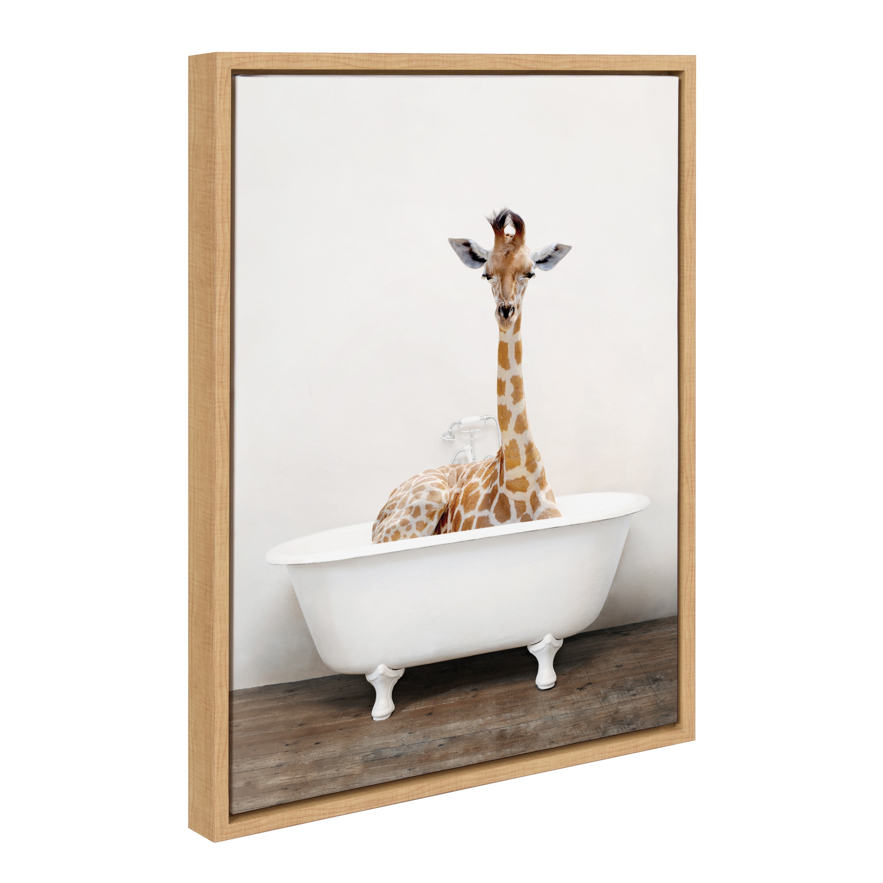 Sylvie Giraffe 2 in the Tub Color Framed Canvas by Amy Peterson Art Studio