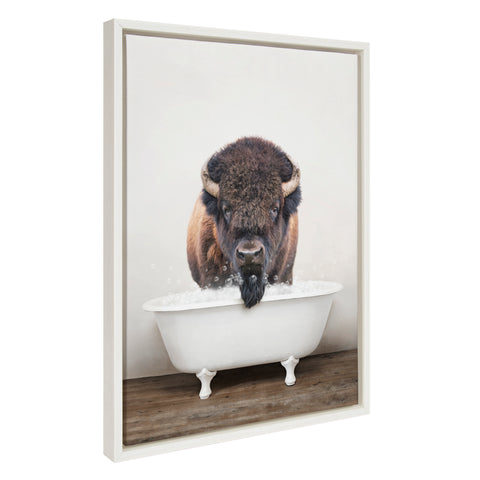 Sylvie Bison Rustic Bubble Bath Framed Canvas by Amy Peterson Art Studio