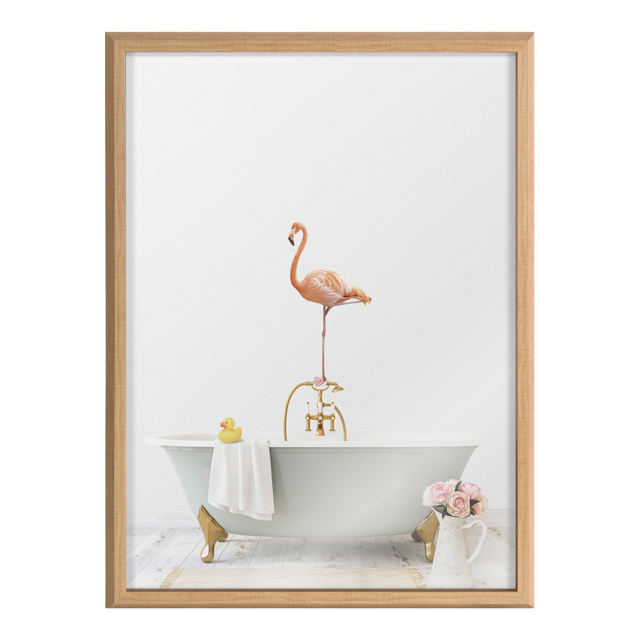 Blake Flamingo Cottage Bathroom Framed Printed Glass by Amy Peterson Art Studio