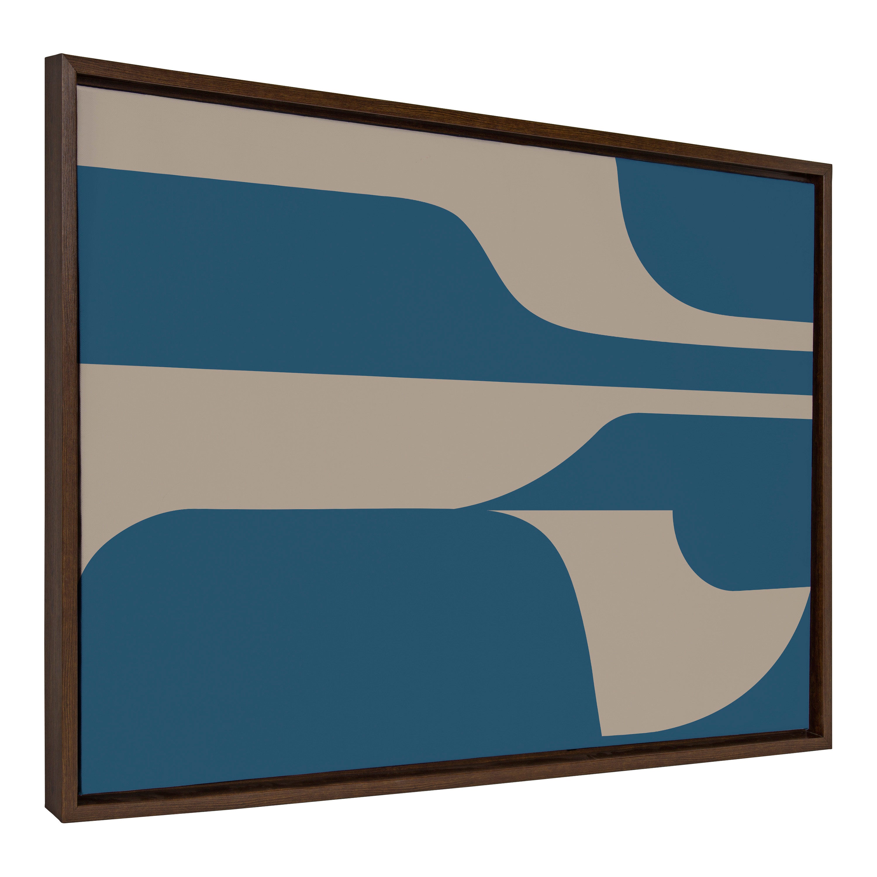 Sylvie Eye Catching Sleek Abstract 6 Teal and Tan Framed Canvas by The Creative Bunch Studio