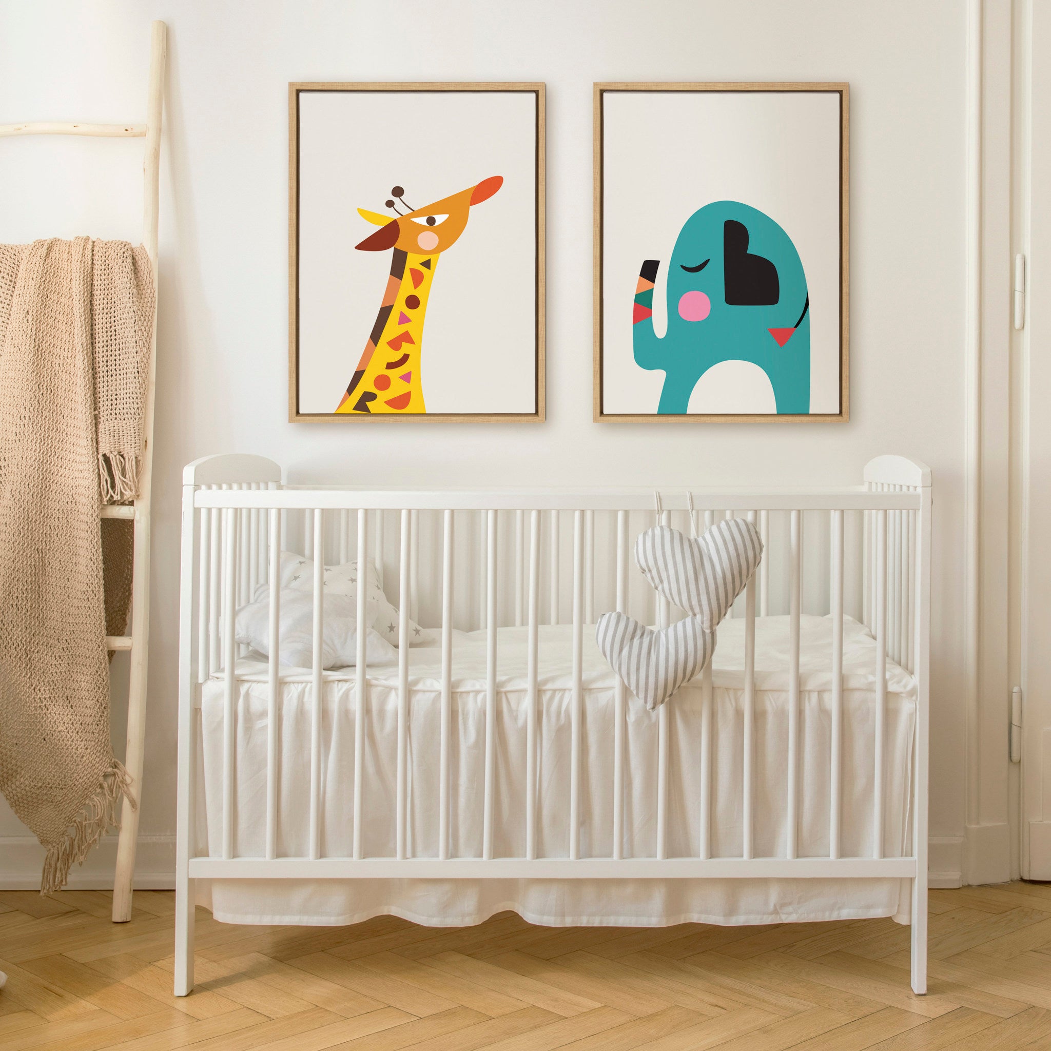 Sylvie Mid Century Modern Baby Elephant Framed Canvas by Rachel Lee of My Dream Wall