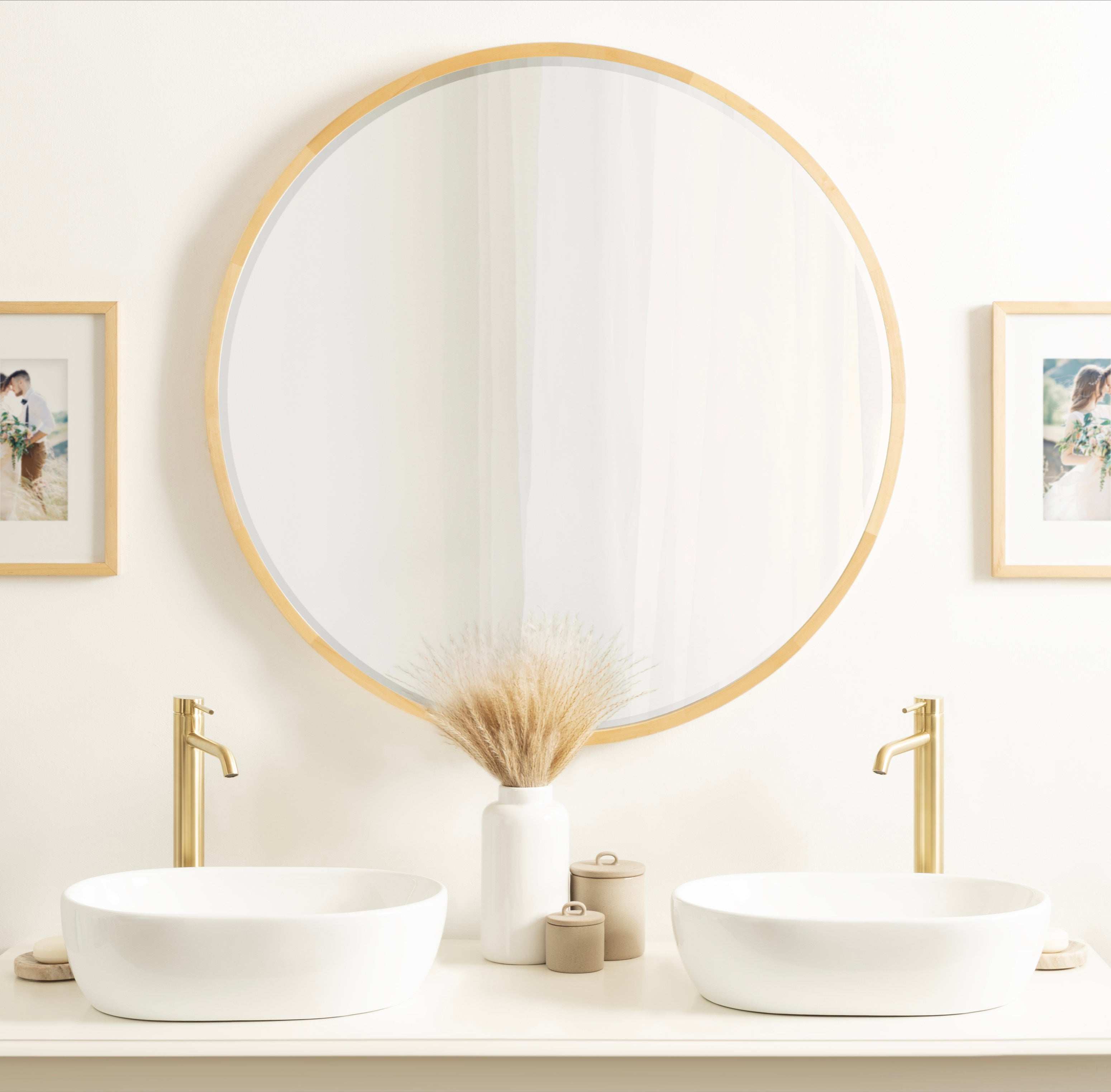 McLean Round Wood Framed Wall Mirror