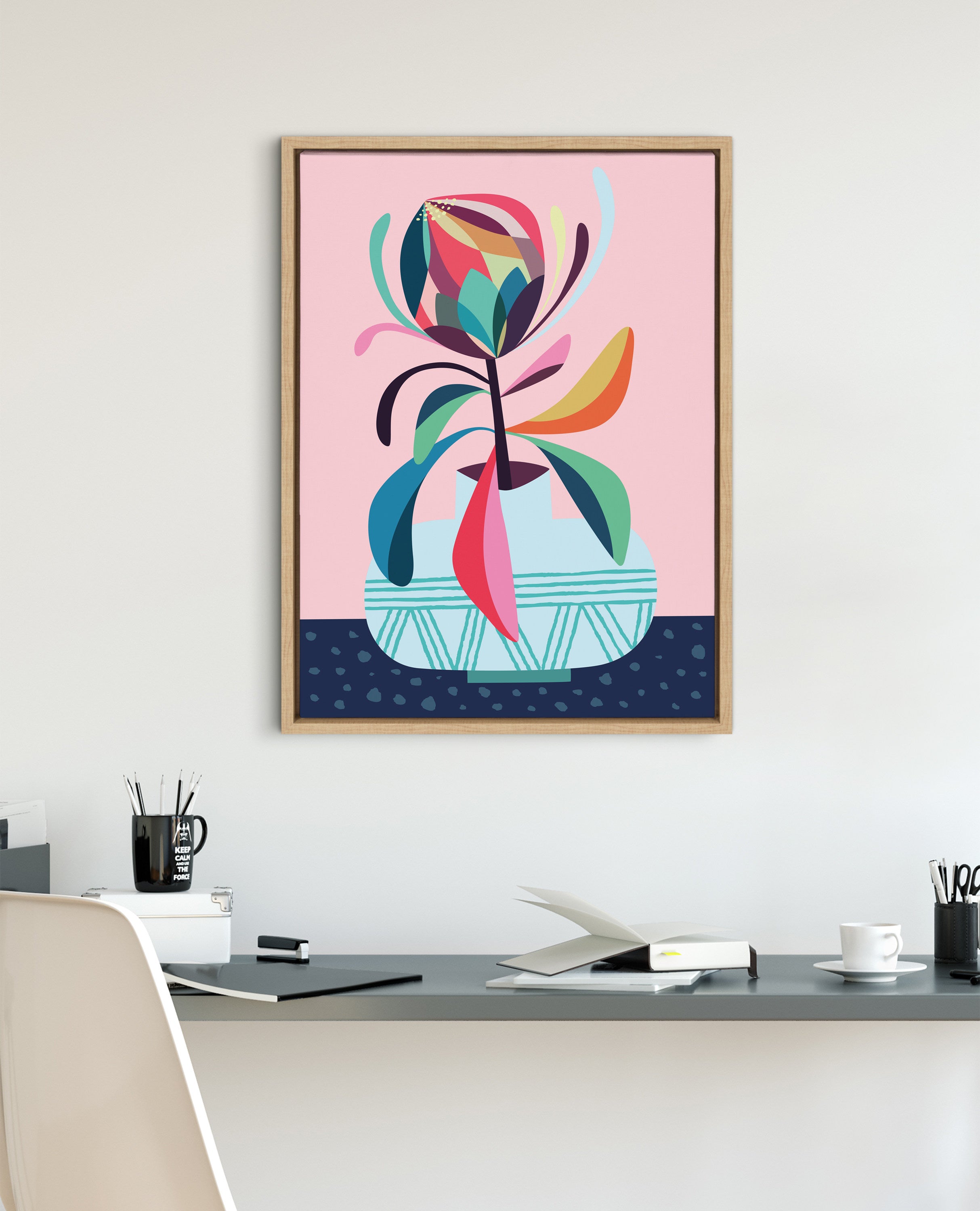 Sylvie Mid Century Modern Protea Framed Canvas by Rachel Lee of My Dream Wall