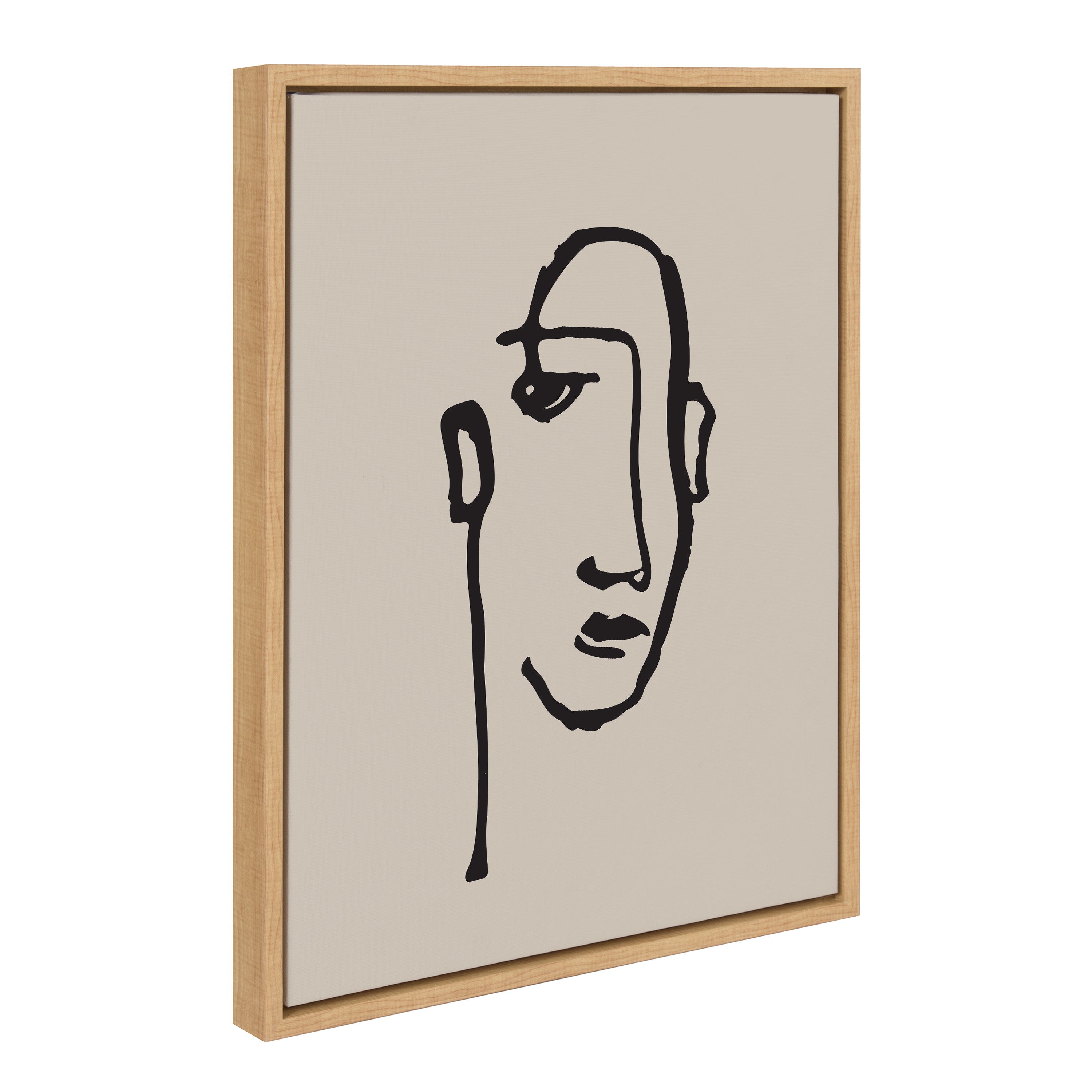 Sylvie Minimalist Neutral Line Art Drawing Face Framed Canvas by The Creative Bunch Studio