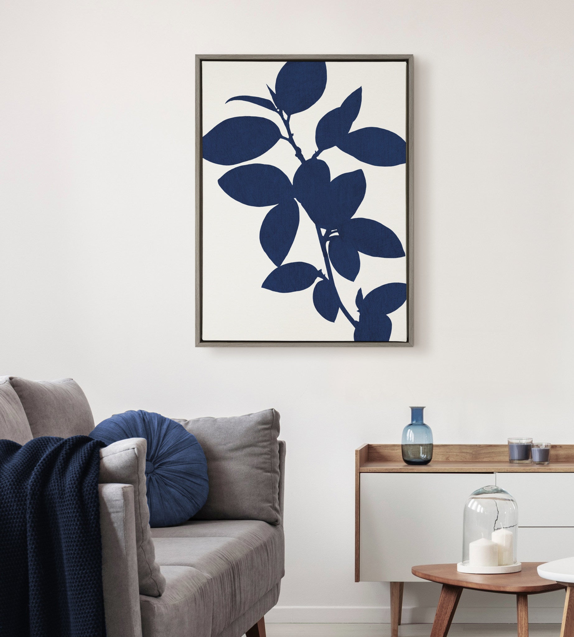 Sylvie Blue Botanical Framed Canvas, Gray 23x33