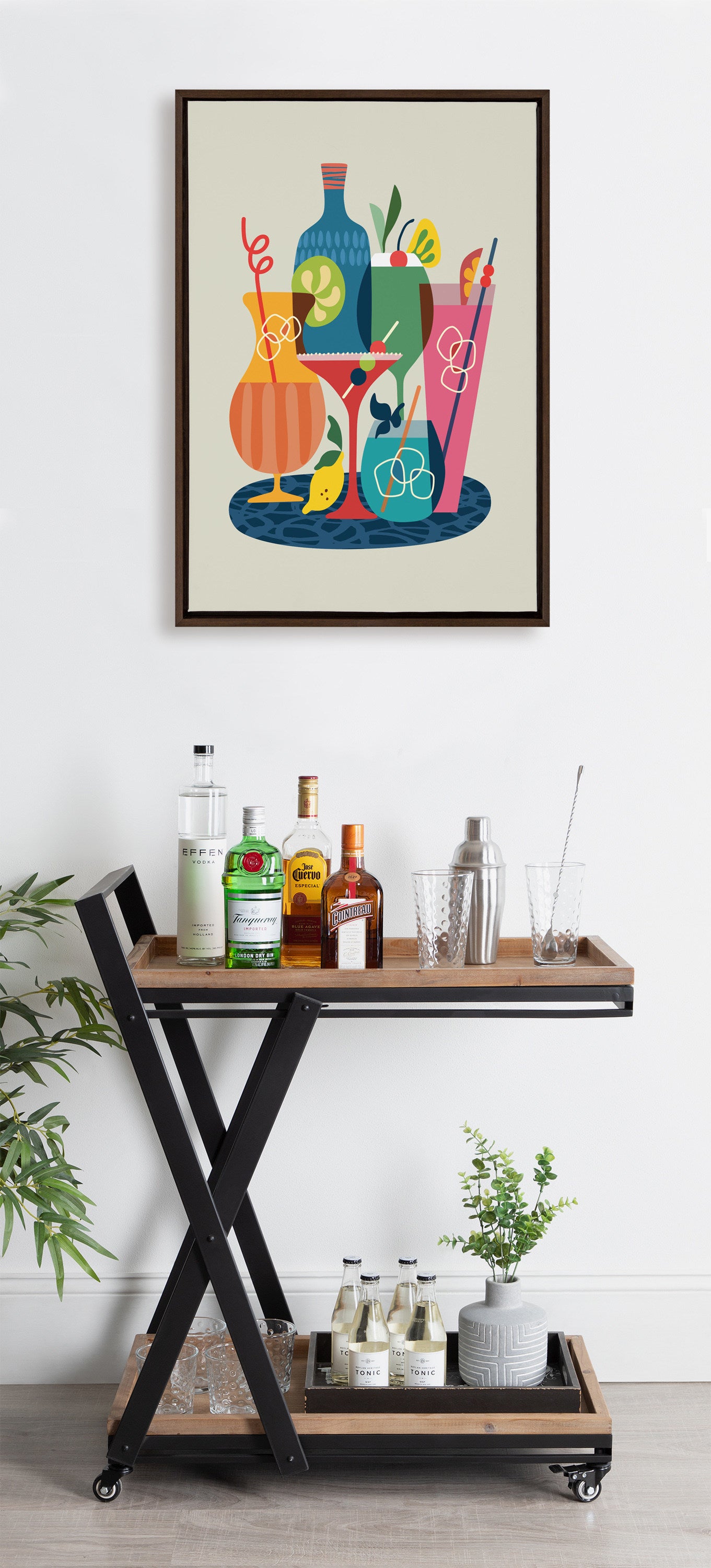 Sylvie Mid Century Modern Cocktails Framed Canvas by Rachel Lee of My Dream Wall