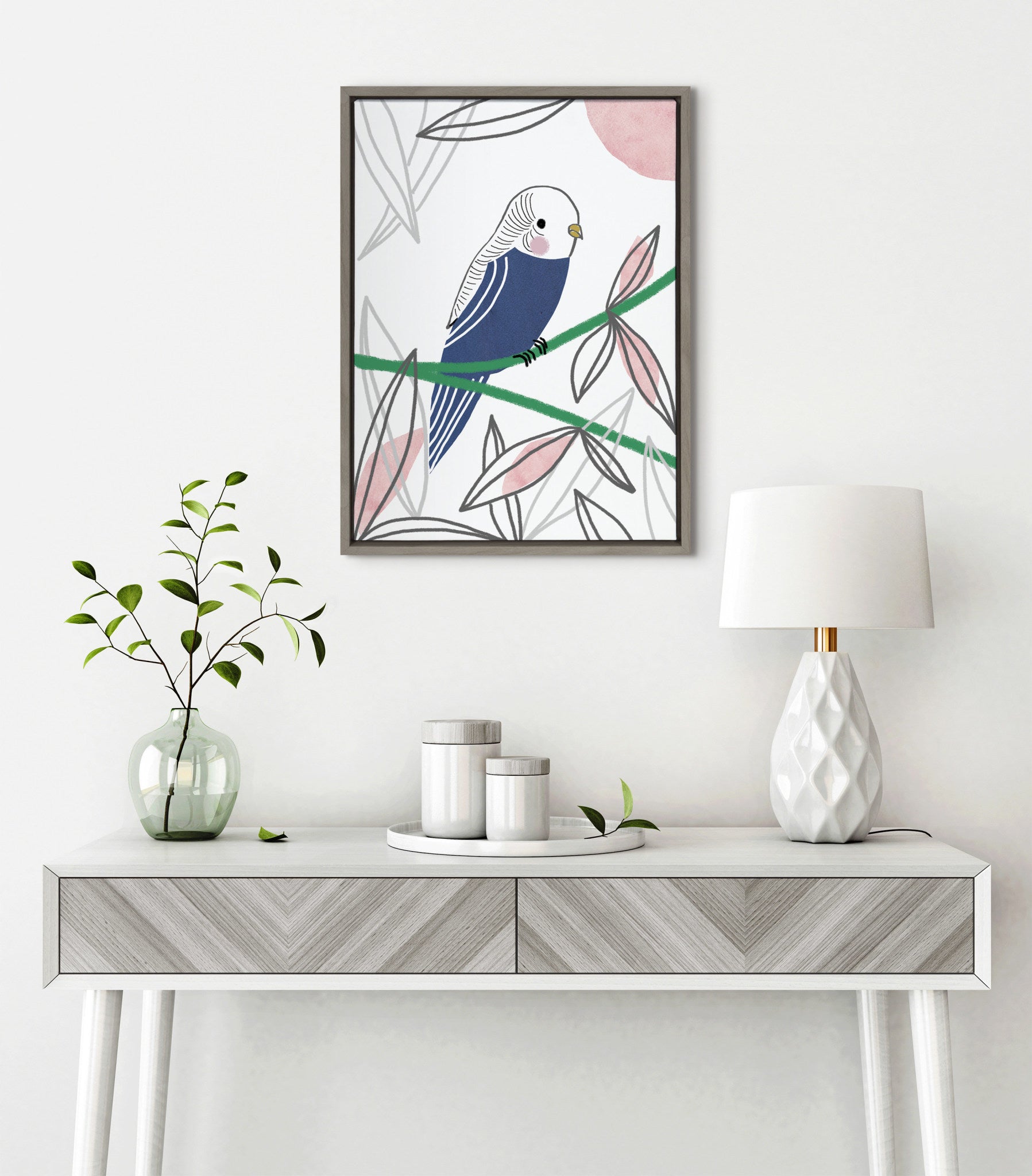 Sylvie Dreamy Parakeet Framed Canvas by Teju Reval of SnazzyHues