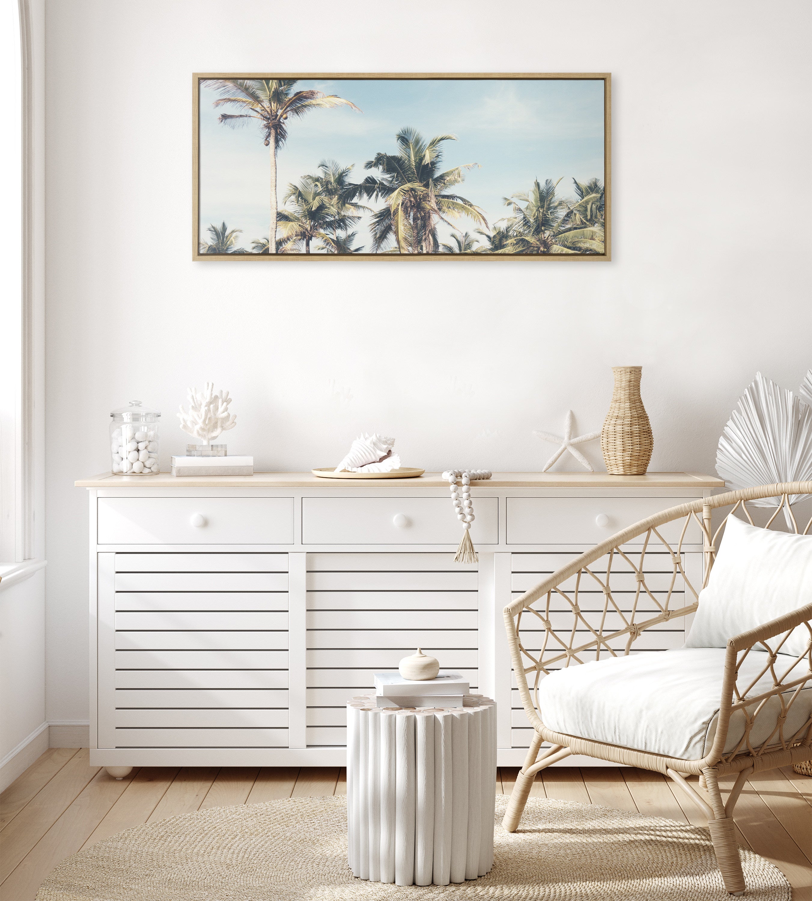 Sylvie Coastal Coconut Palm Tree Beach Framed Canvas by The Creative Bunch Studio