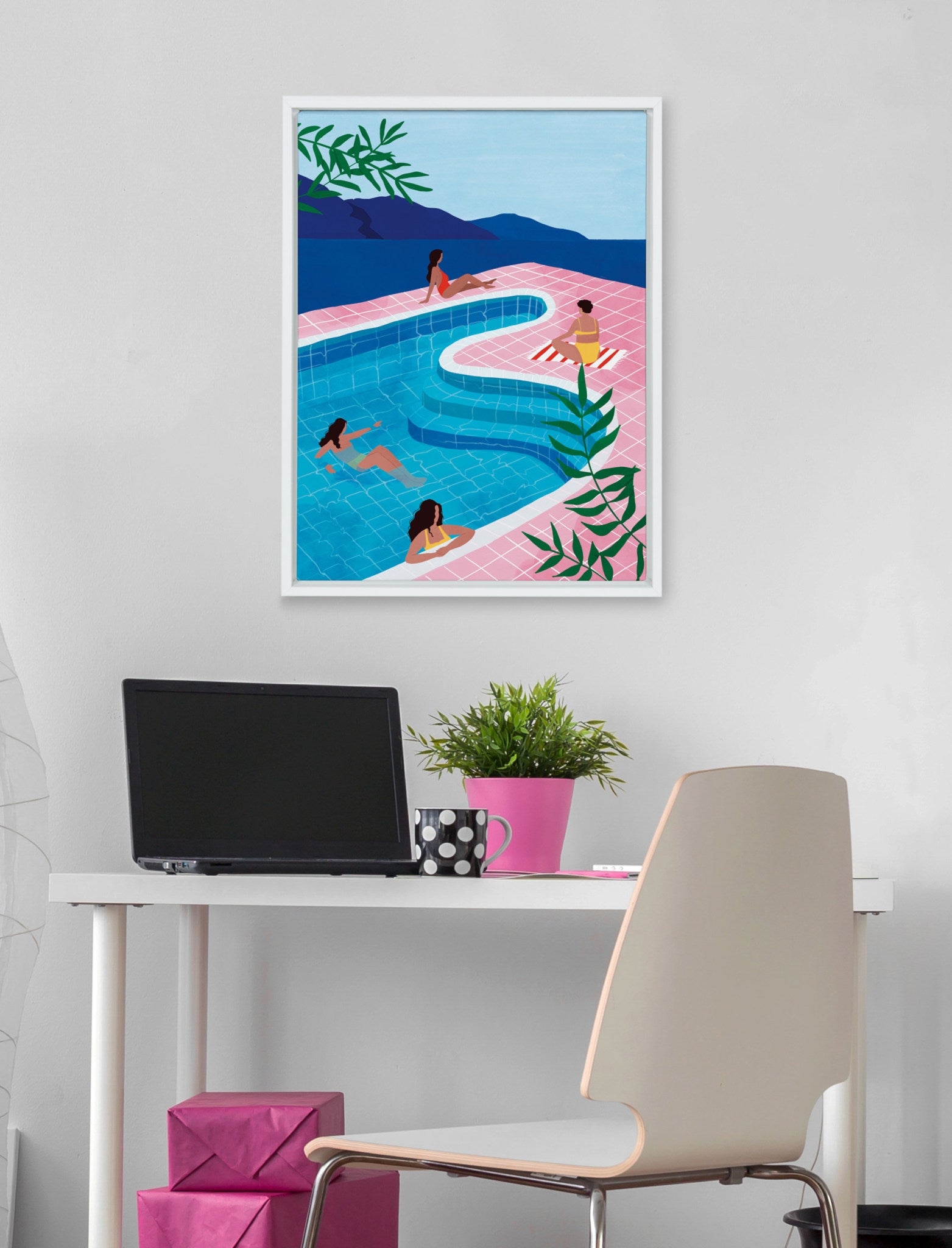 Sylvie Pool Ladies Framed Canvas By Maja Tomljanovic