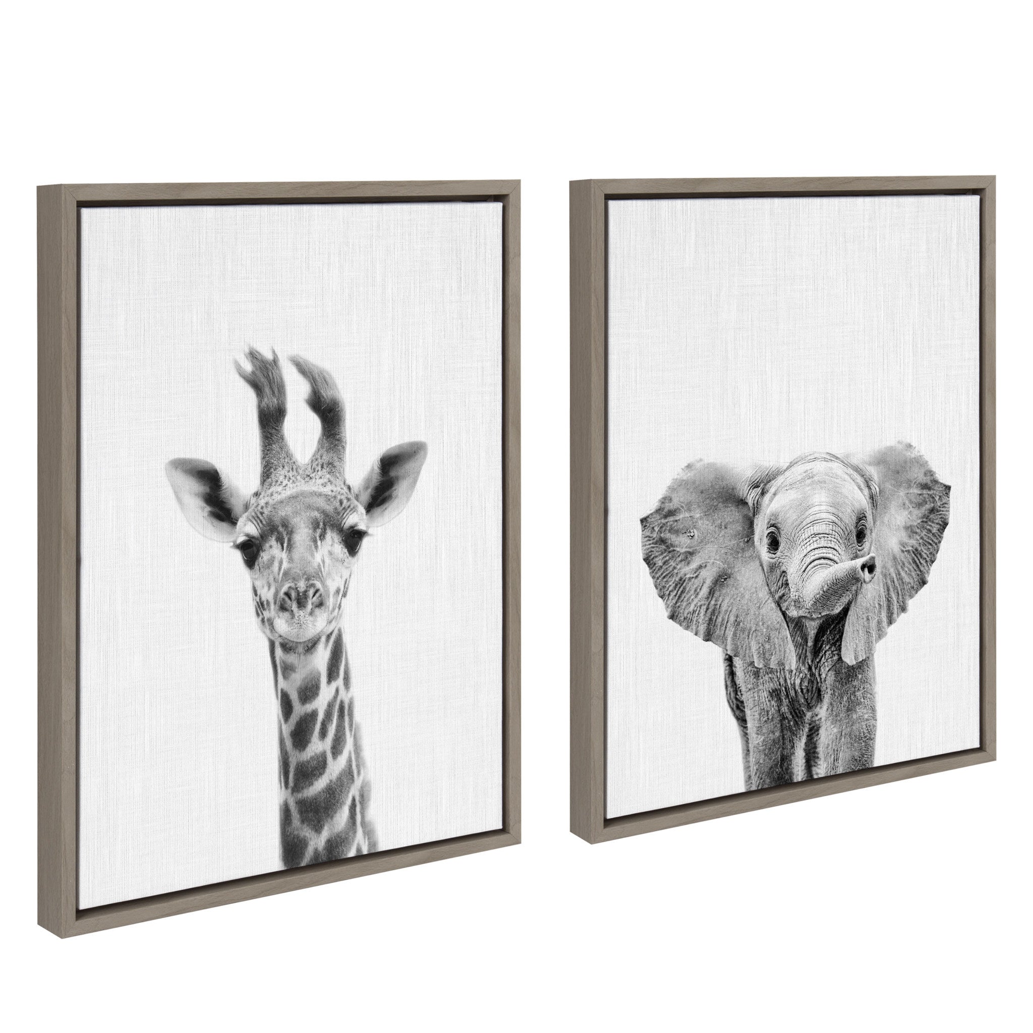 Sylvie Baby Giraffe and Elephant Framed Canvas Art Set by Simon Te of Tai Prints
