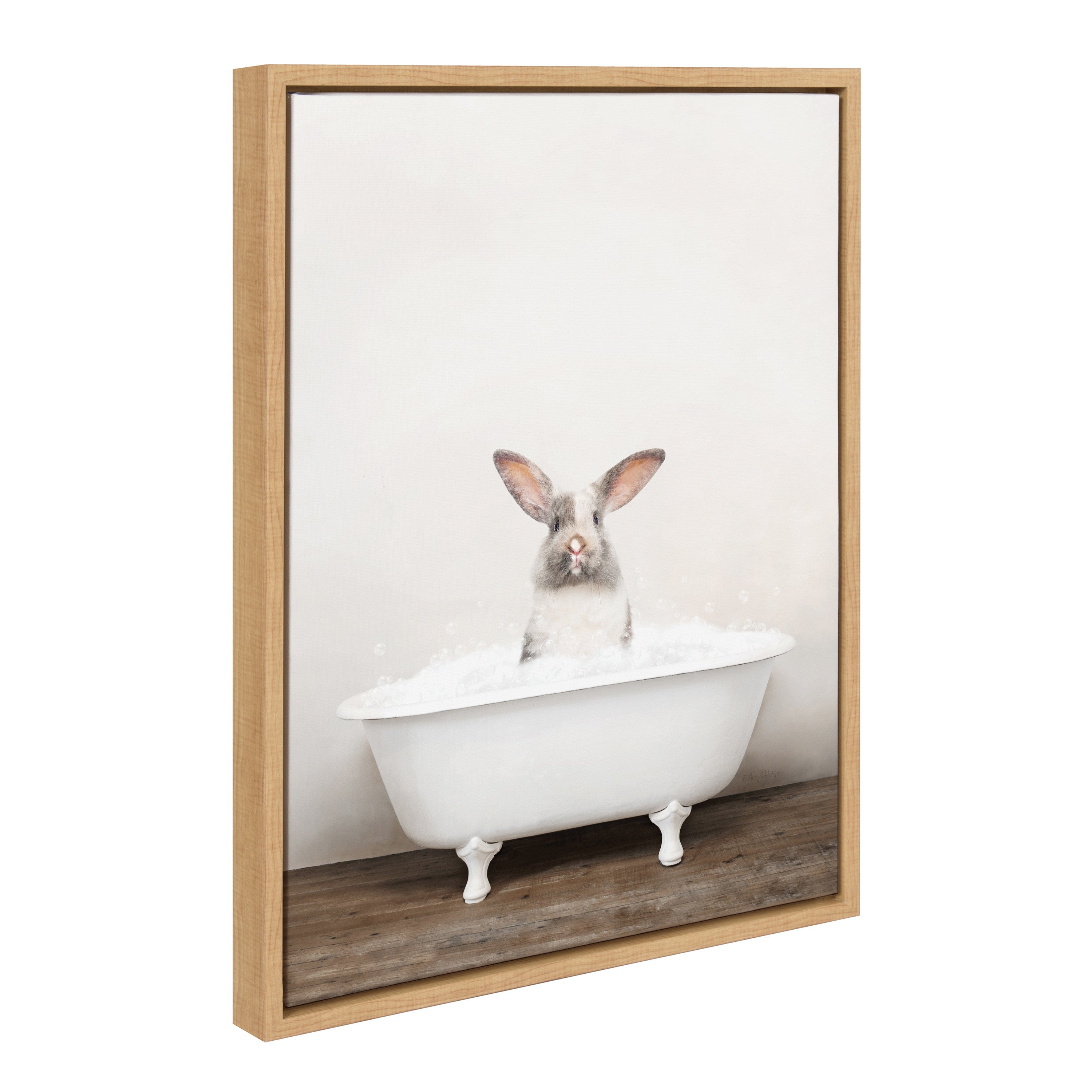 Sylvie Bunny in Rustic Bath Framed Canvas by Amy Peterson Art Studio