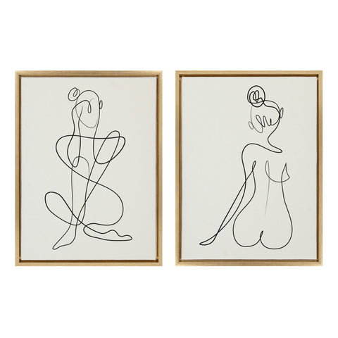 Sylvie Thinking of You Line Art and Sitting Beauty Framed Canvas Set by Rachel Lee of My Dream Wall