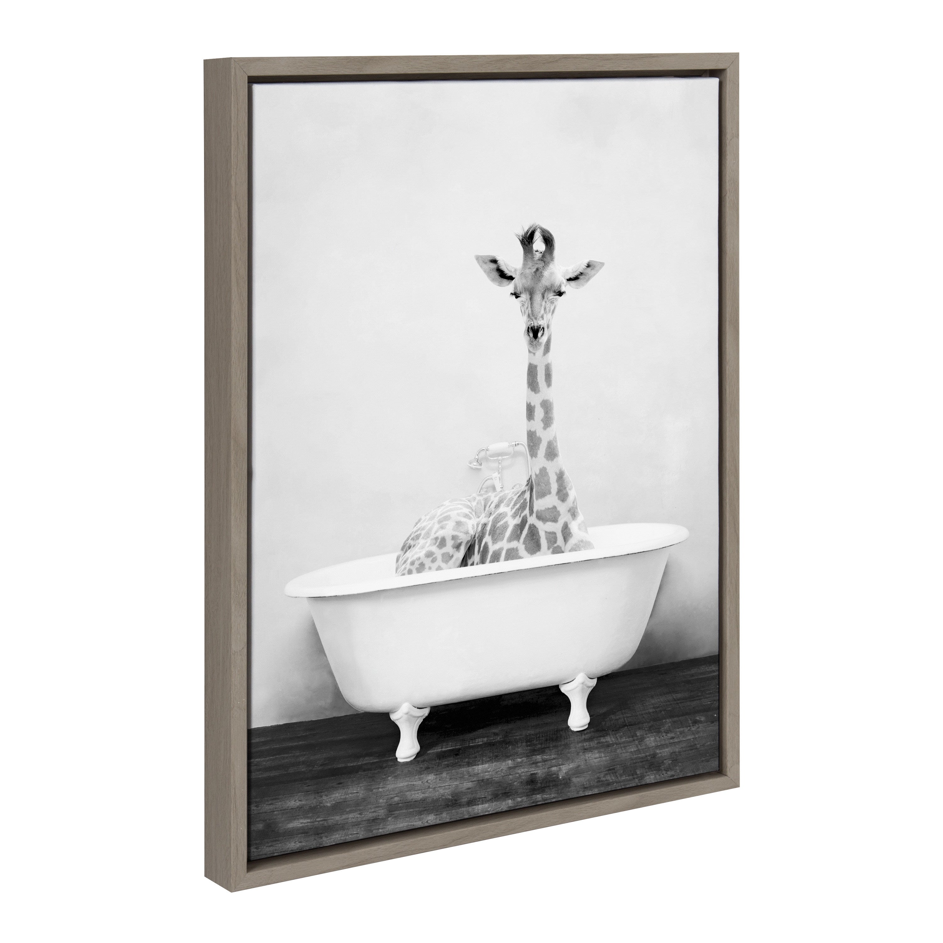 Sylvie Giraffe 2 in the Tub Framed Canvas by Amy Peterson Art Studio