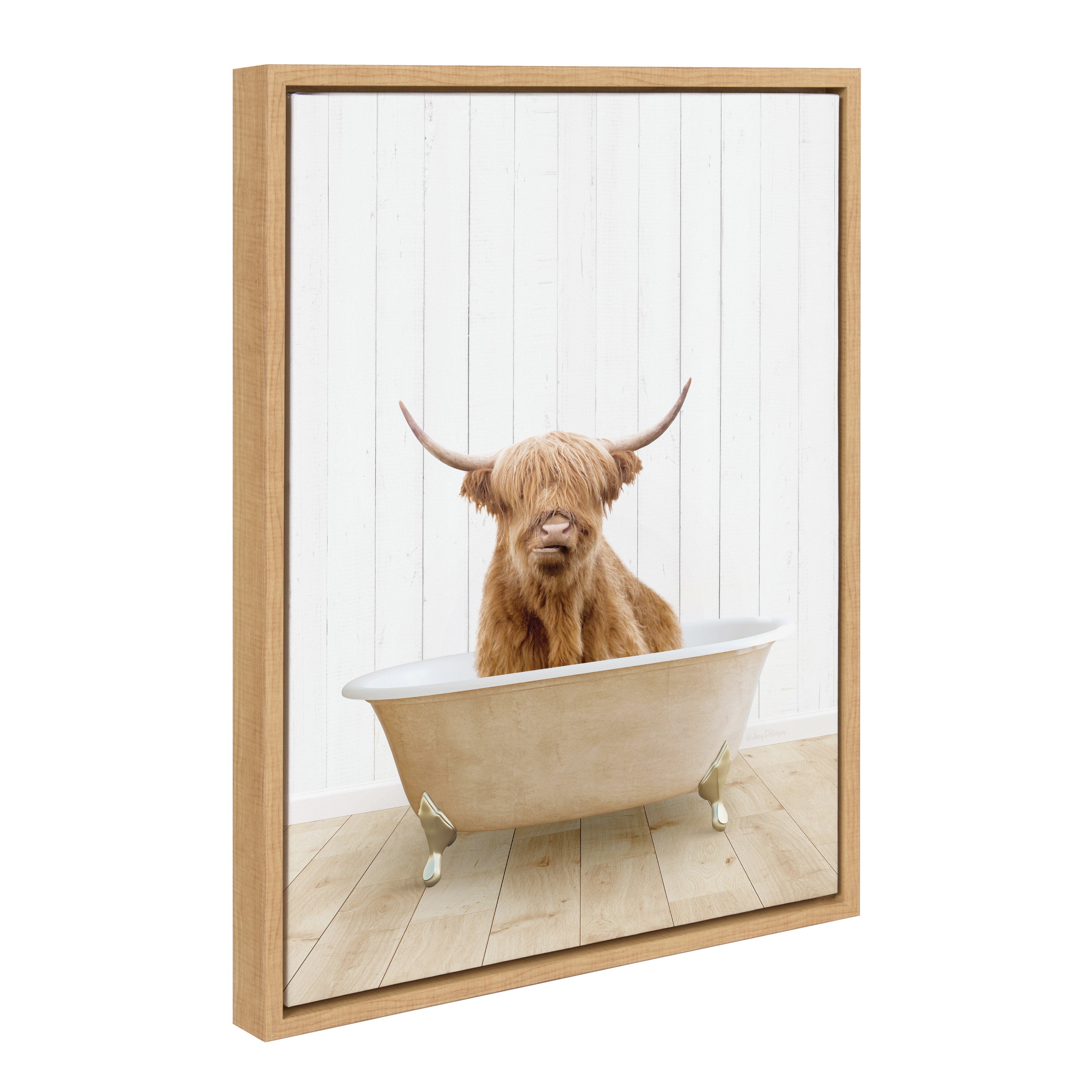Sylvie Highland Cow Farmhouse Bath Framed Canvas by Amy Peterson Art Studio