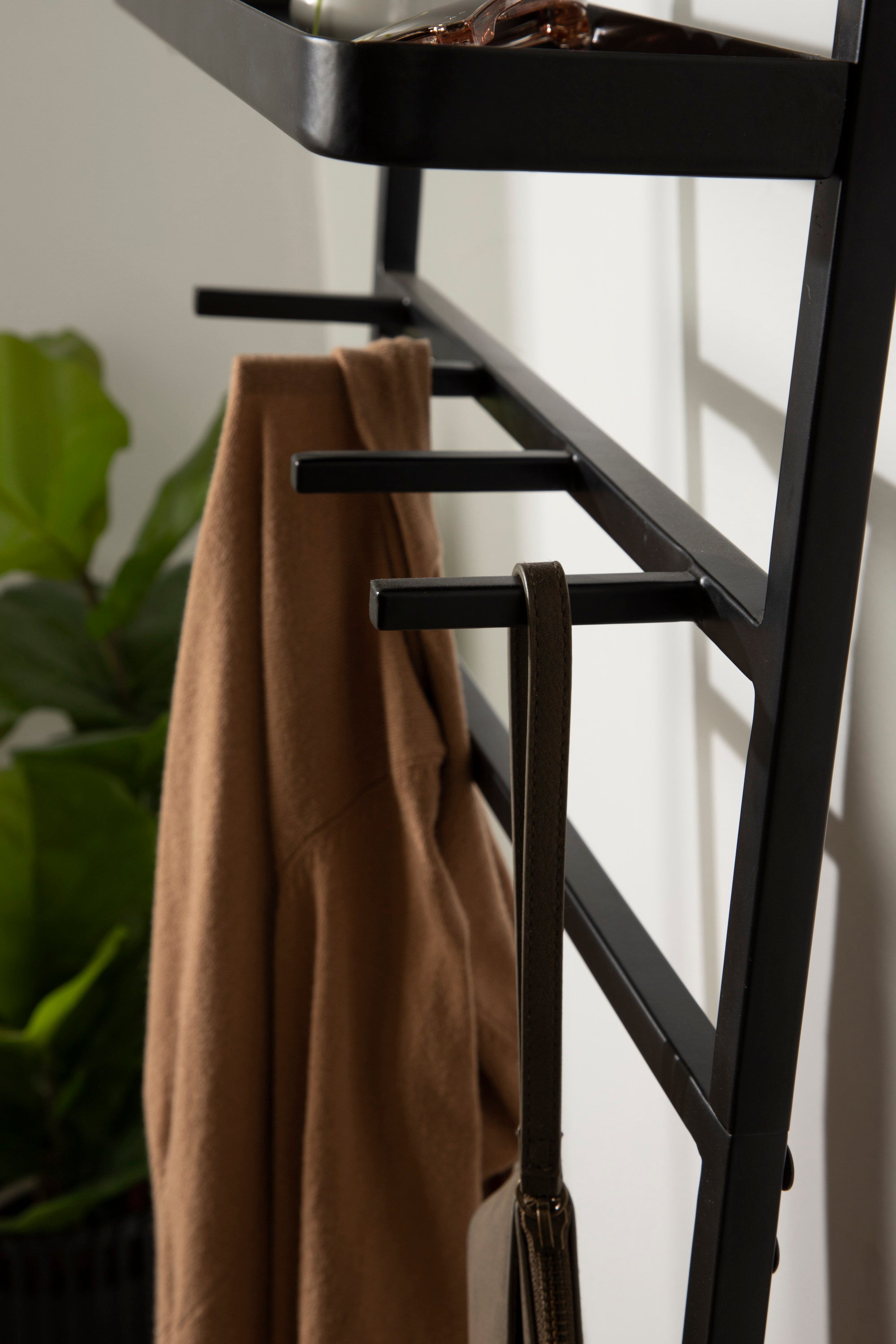 Kate and Laurel Noka Leaning Ladder Mirror 18 x 5 x 67 Gold Decorative Storage Ladder with Capsule Wall Mirror kateandlaurel