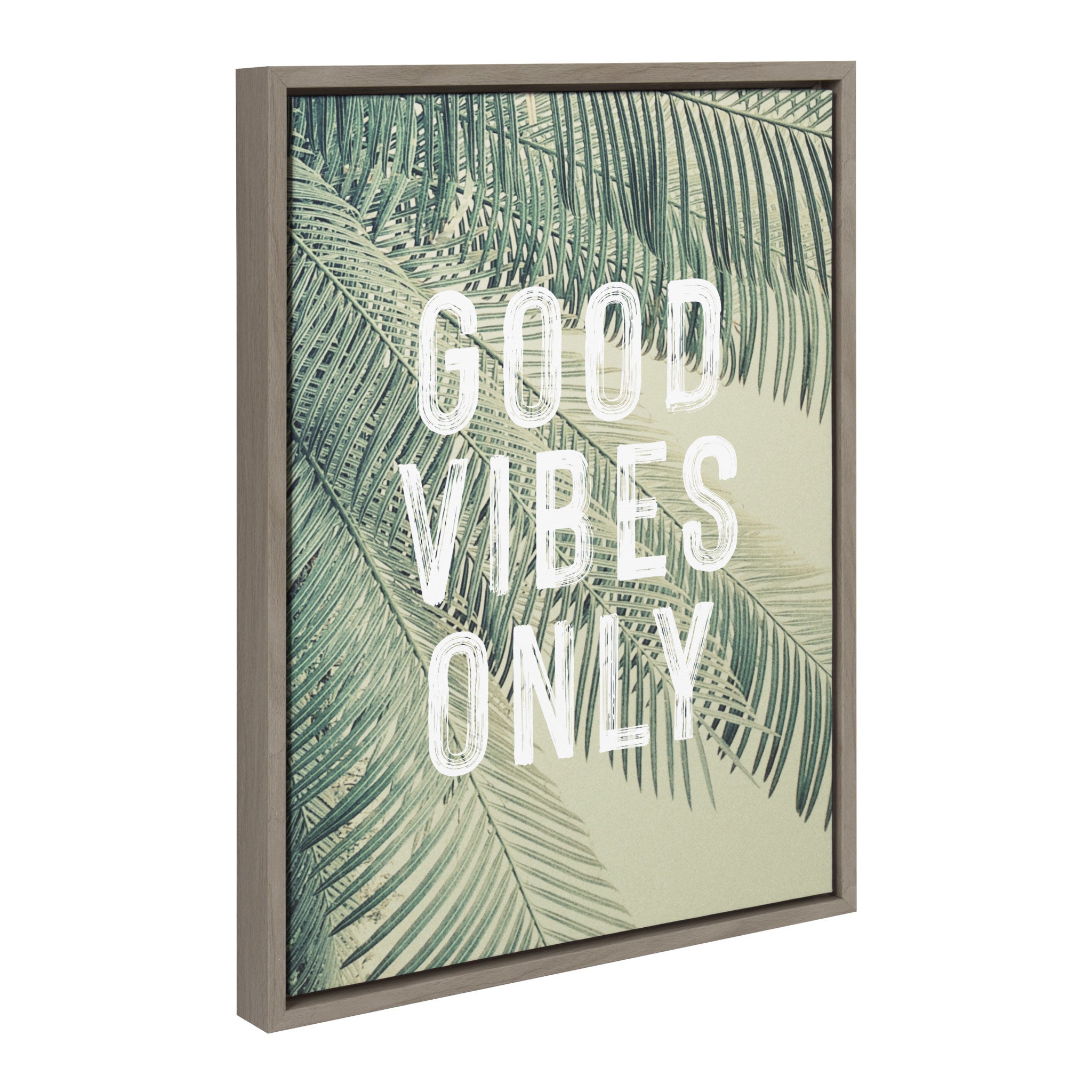 Sylvie Vintage Tropical Palms Good Vibes Only Framed Canvas by The Creative Bunch Studio