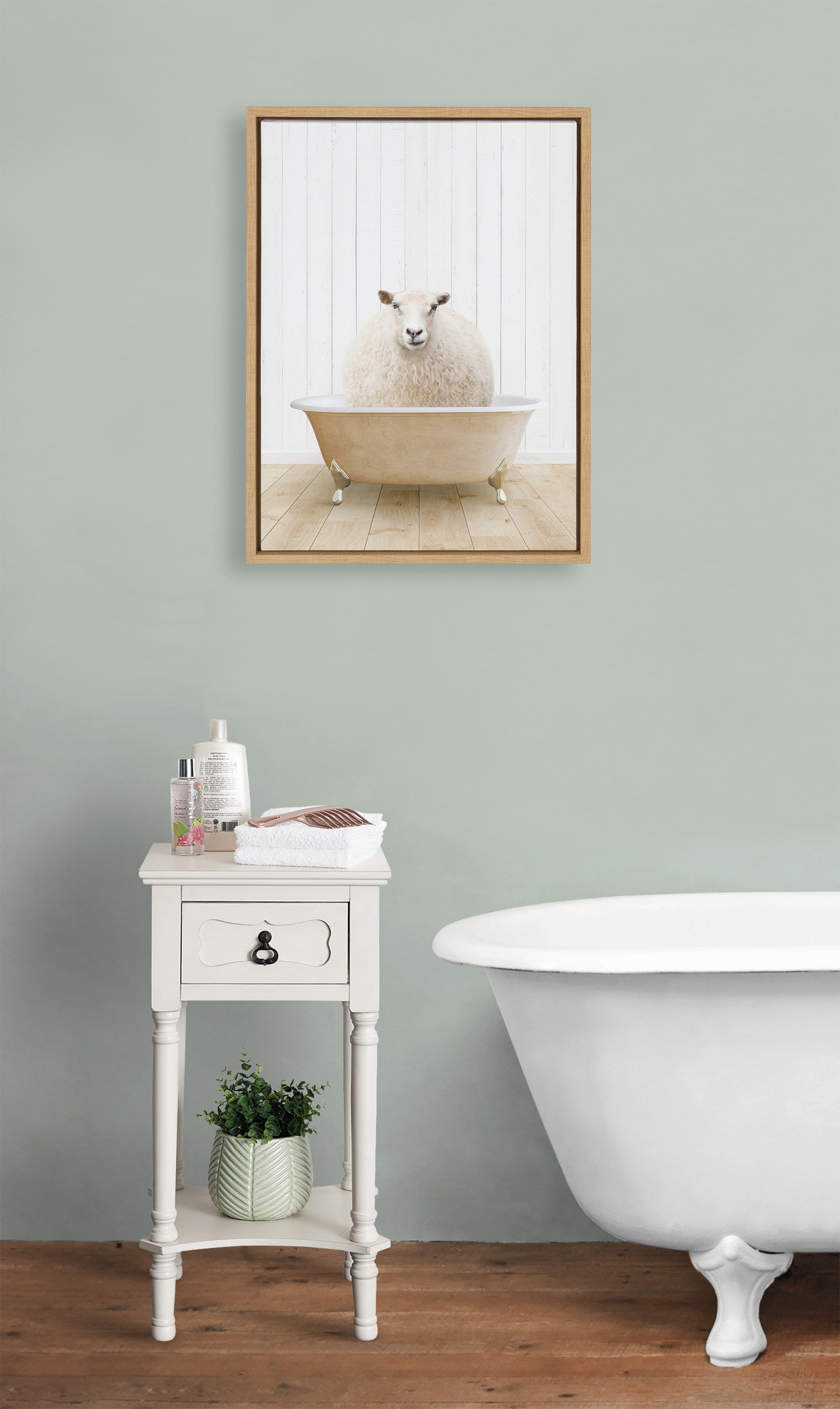 Sylvie Sheep Farmhouse Bath Framed Canvas by Amy Peterson Art Studio