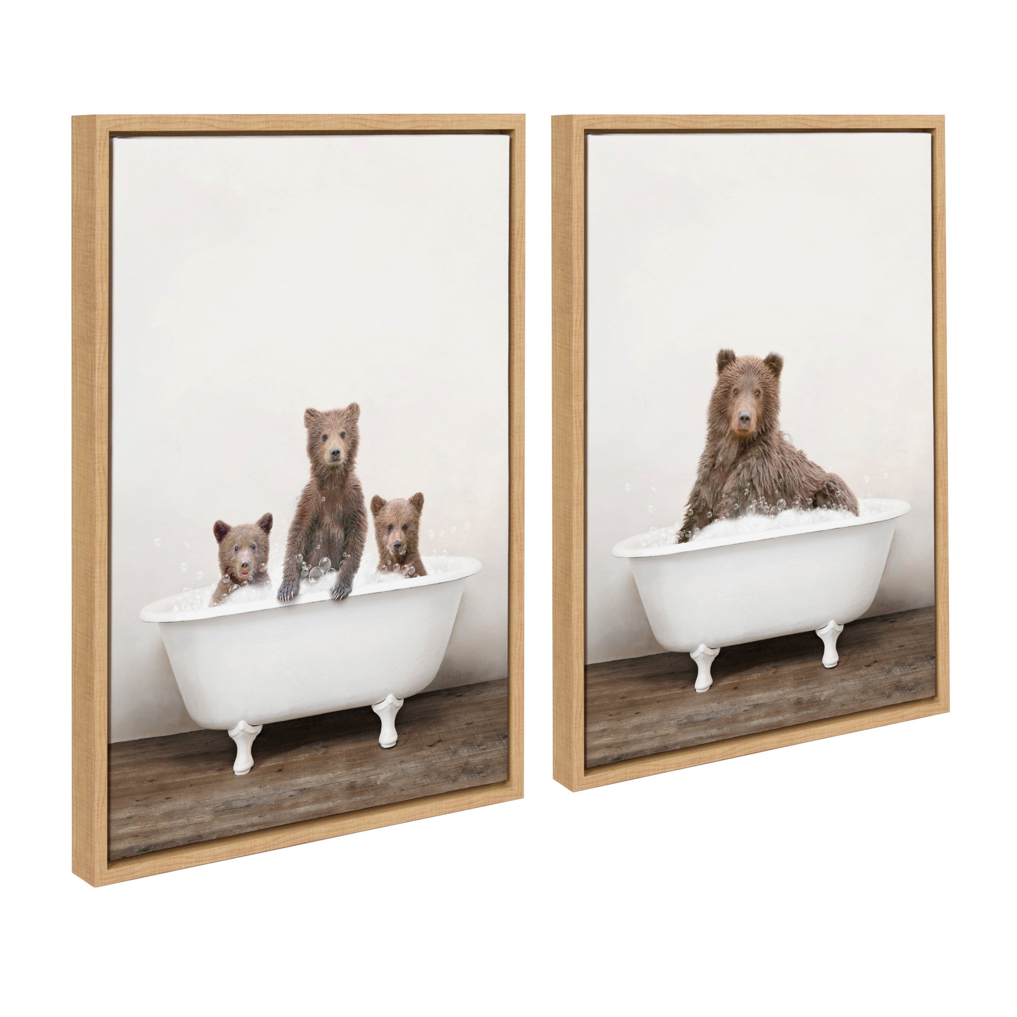 Sylvie Three Bears Rustic Bubble Bath and Bear Rustic Bubble Bath Framed Canvas by Amy Peterson Art Studio