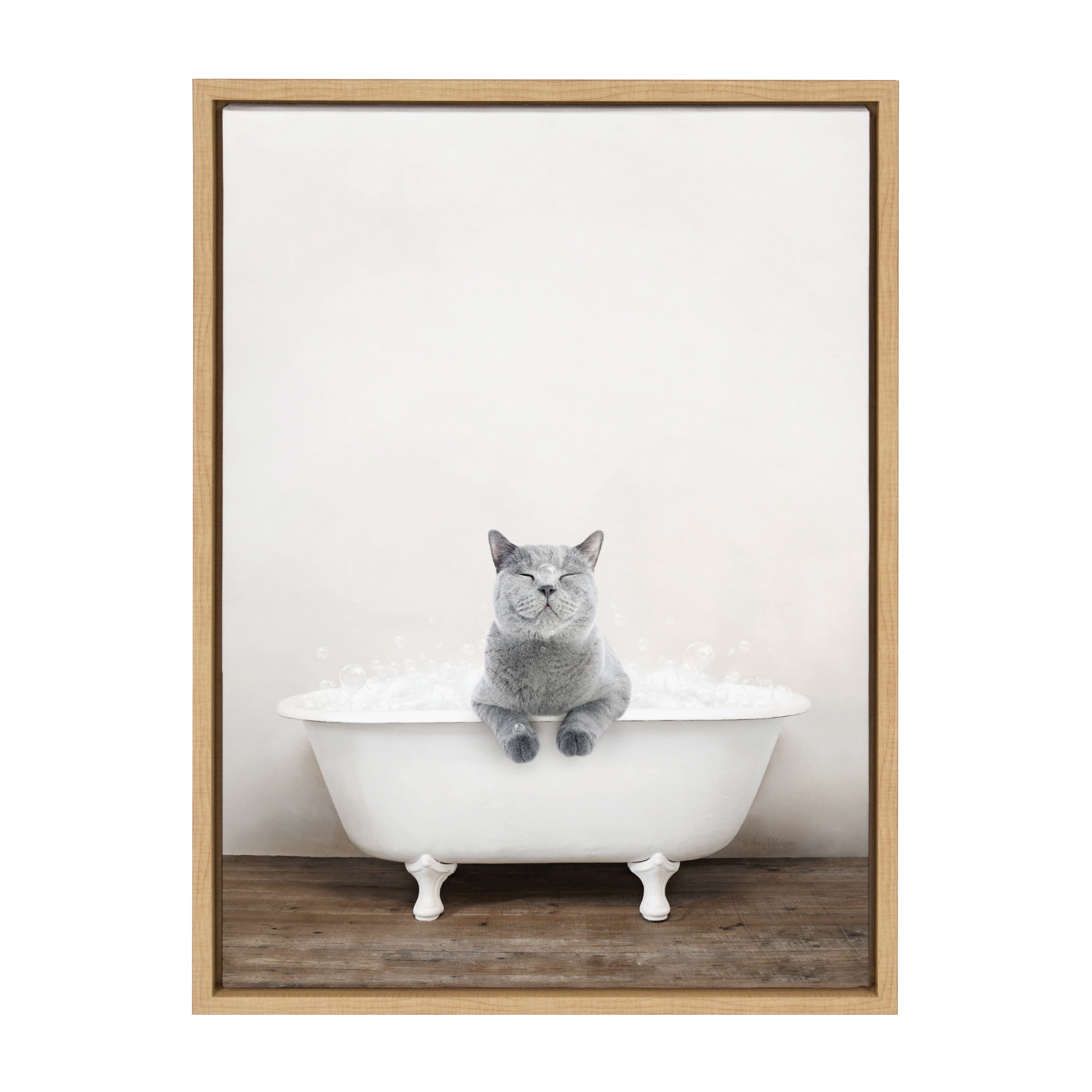 Sylvie Cat in Rustic Bath Framed Canvas by Amy Peterson Art Studio